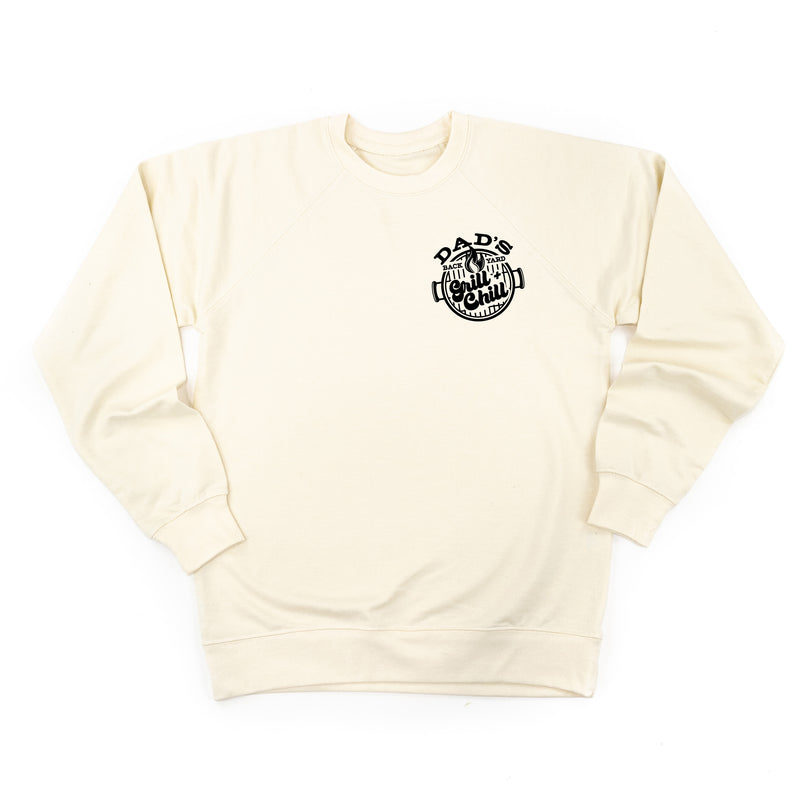 Dad's Backyard Grill & Chill - Pocket Design (Front) / Stay Awhile (Back) - Lightweight Pullover Sweater