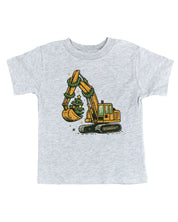 Child tee in gray with Christmas Excavator on front, shown on flat lay – Little Mama Shirt Shop