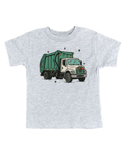Child tee in gray with Christmas Garbage Truck on front, shown on model – Little Mama Shirt Shop
