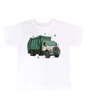 Child tee in white with Christmas Garbage Truck on front, shown on model – Little Mama Shirt Shop