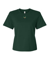 Adult tee in forest with Christmas mini symbol holly on front, shown on flat lay – Little Mama Shirt Shop