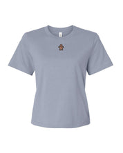 Adult tee in vintage denim with Christmas mini symbol ginger bread man on front, shown on flat lay – Little Mama Shirt Shop