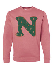 Adult Sweaters in mauvelous with Christmas patterned gingerbread men with initial N on front, shown on flat lay – Little Mama Shirt Shop