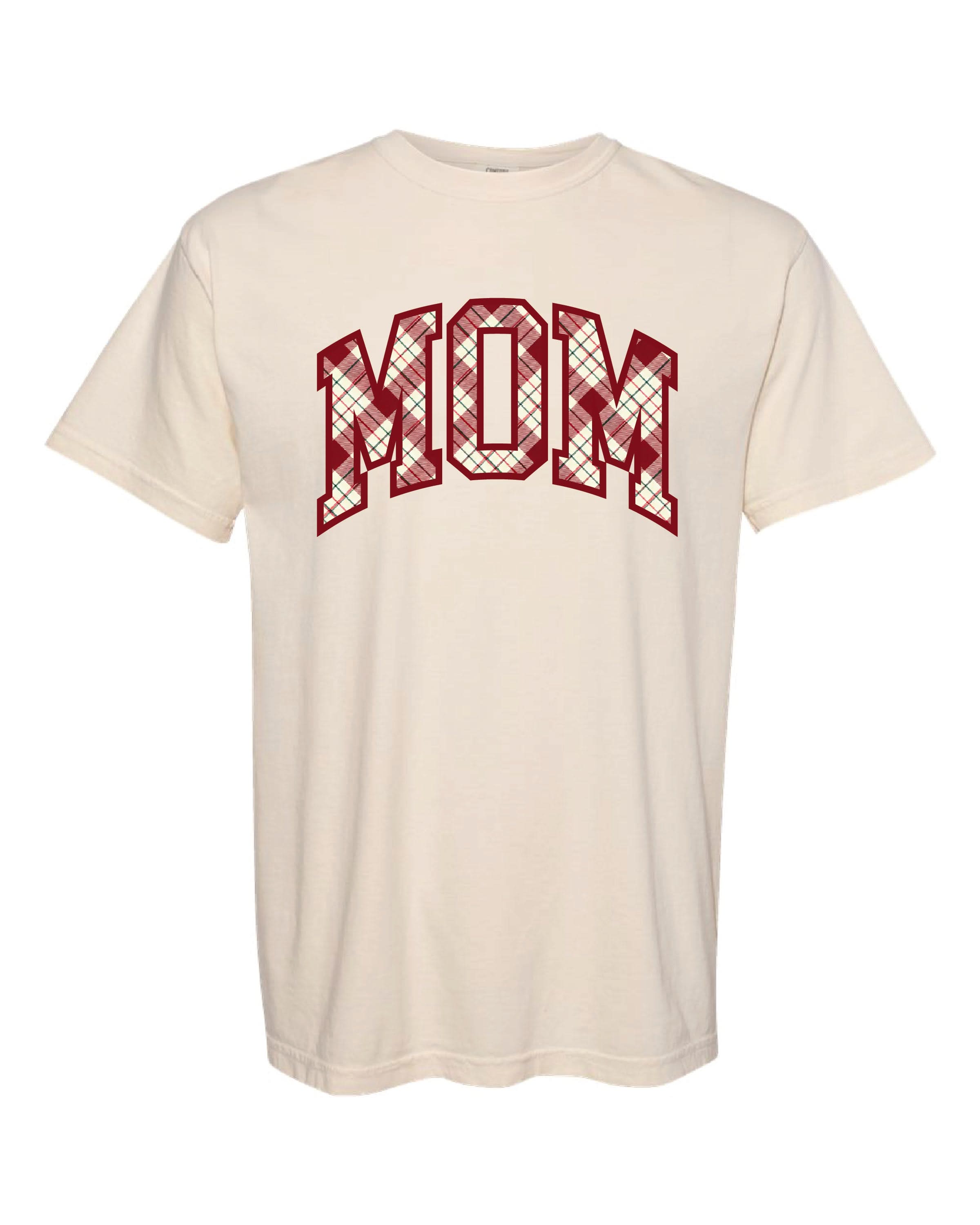 Christmas Gingham - Parent Names - Comfort Colors Tee Little Mama Shirt Shop LLC