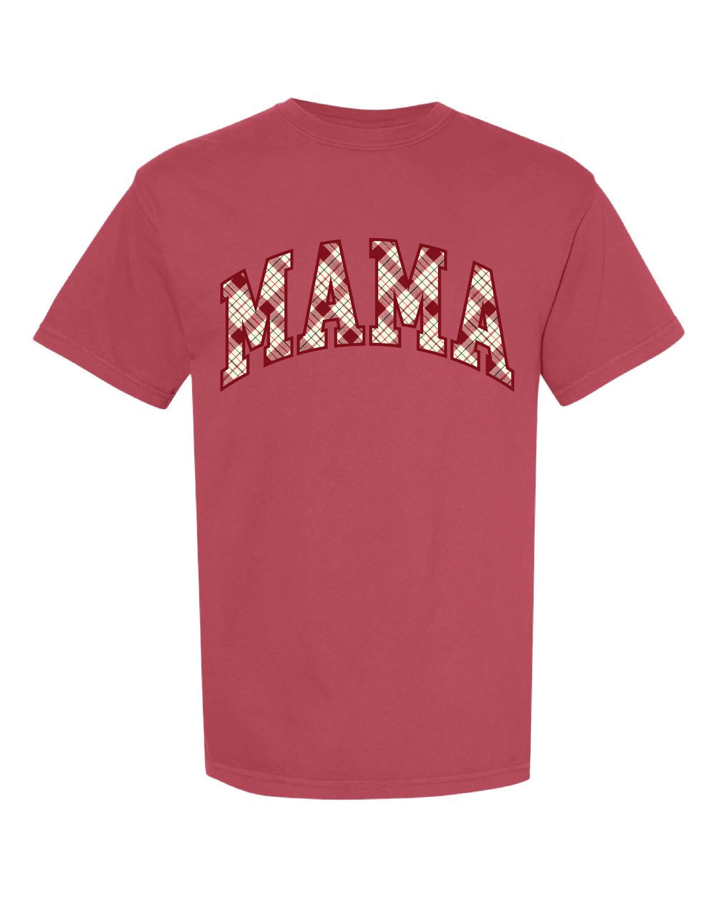 Christmas Gingham - Parent Names - Comfort Colors Tee Little Mama Shirt Shop LLC