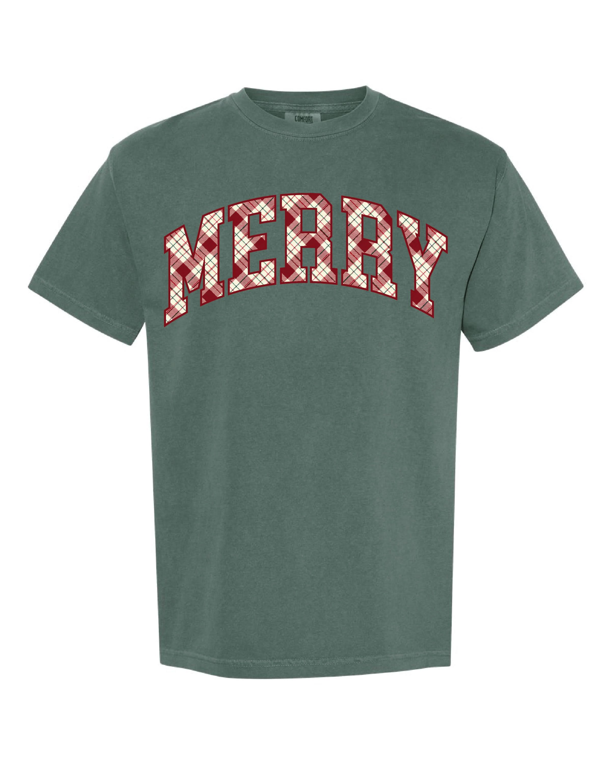 Christmas Gingham - Parent Names - Comfort Colors Tee Little Mama Shirt Shop LLC