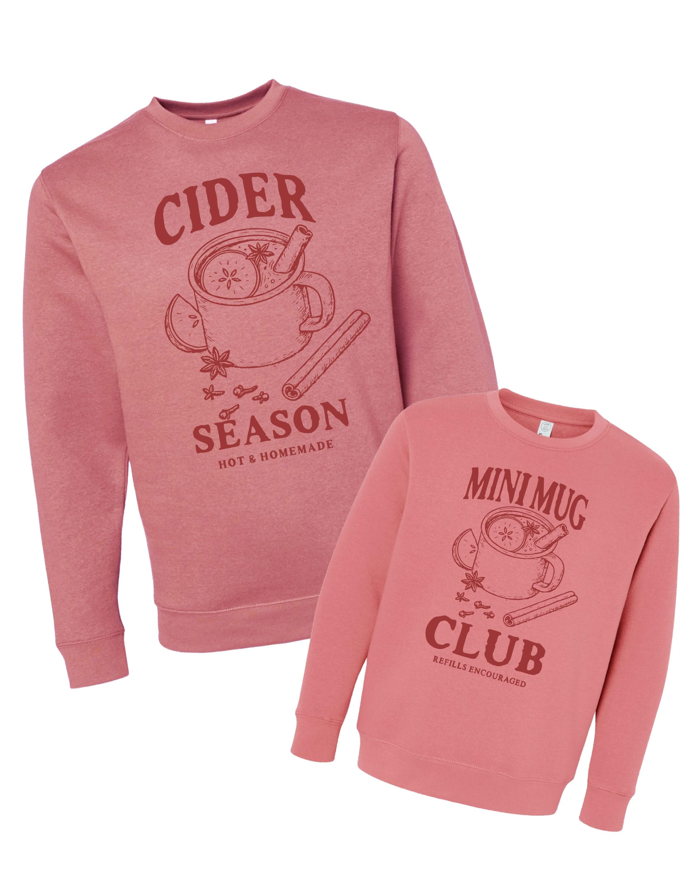 Cider Season / Mini Mug Club - Mauvelous w/ Maroon - Set of 2 ELEVATED Fleece Sweaters Little Mama Shirt Shop
