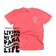 Living My Best Para Professional Life - Melty Smiley (pf & b) - Comfort Colors Tee Little Mama Shirt Shop