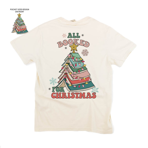 All Booked for Christmas - Pocket Design on Front w/ Full Design on Back - SHORT SLEEVE COMFORT COLORS TEE