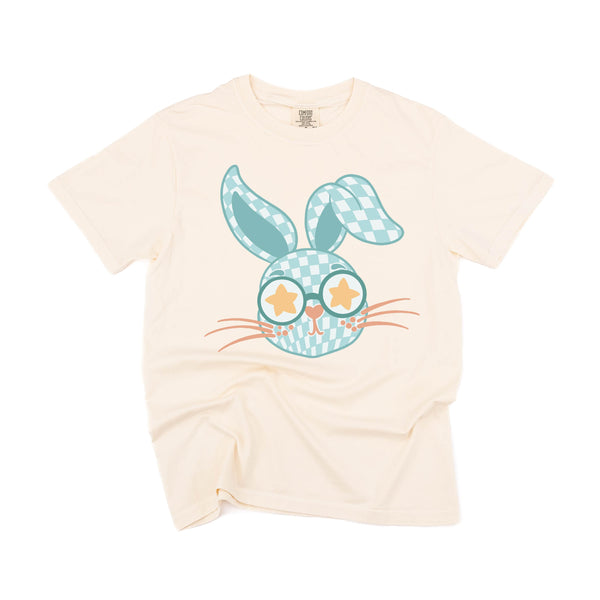 BLUE Checkered Bunny - SHORT SLEEVE COMFORT COLORS TEE