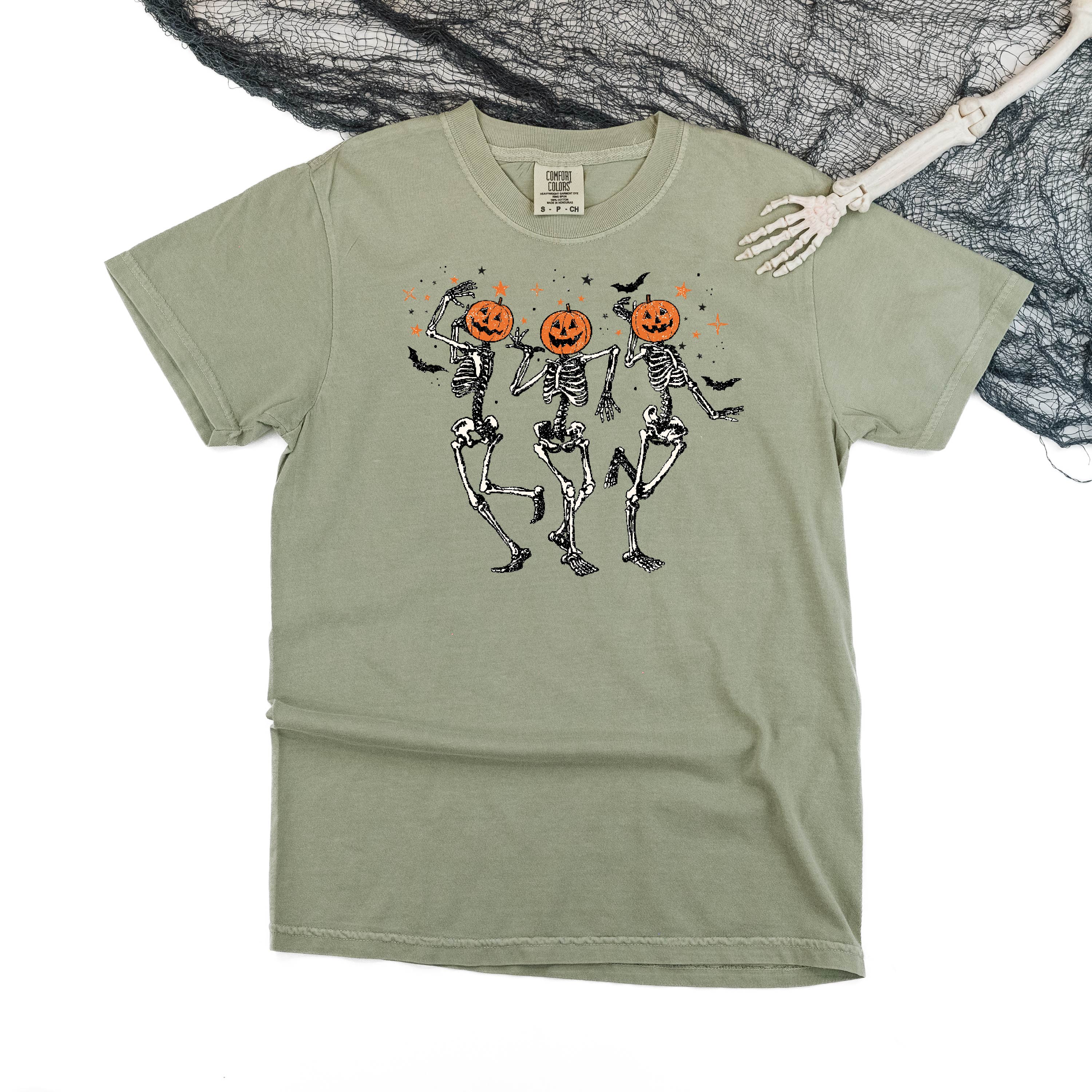Pumpkin Head Dancing Skellies - Comfort Colors Tee Little Mama Shirt Shop