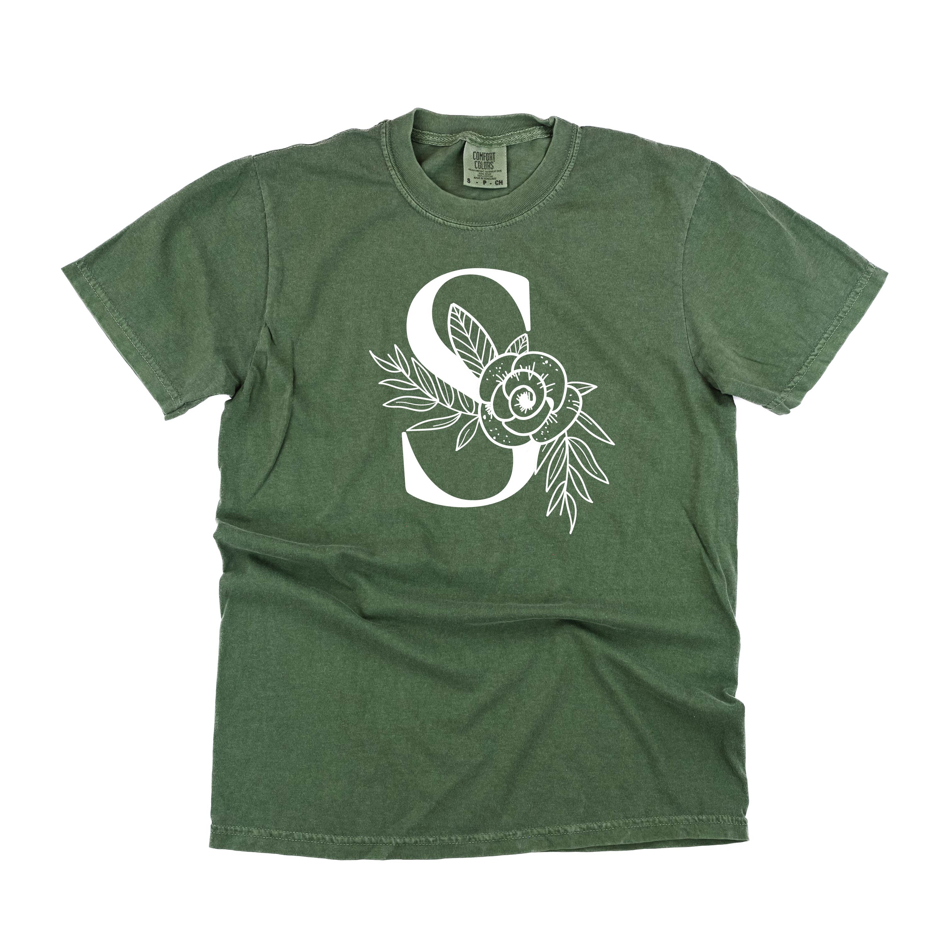 Floral Initials - Comfort Colors Tee Little Mama Shirt Shop