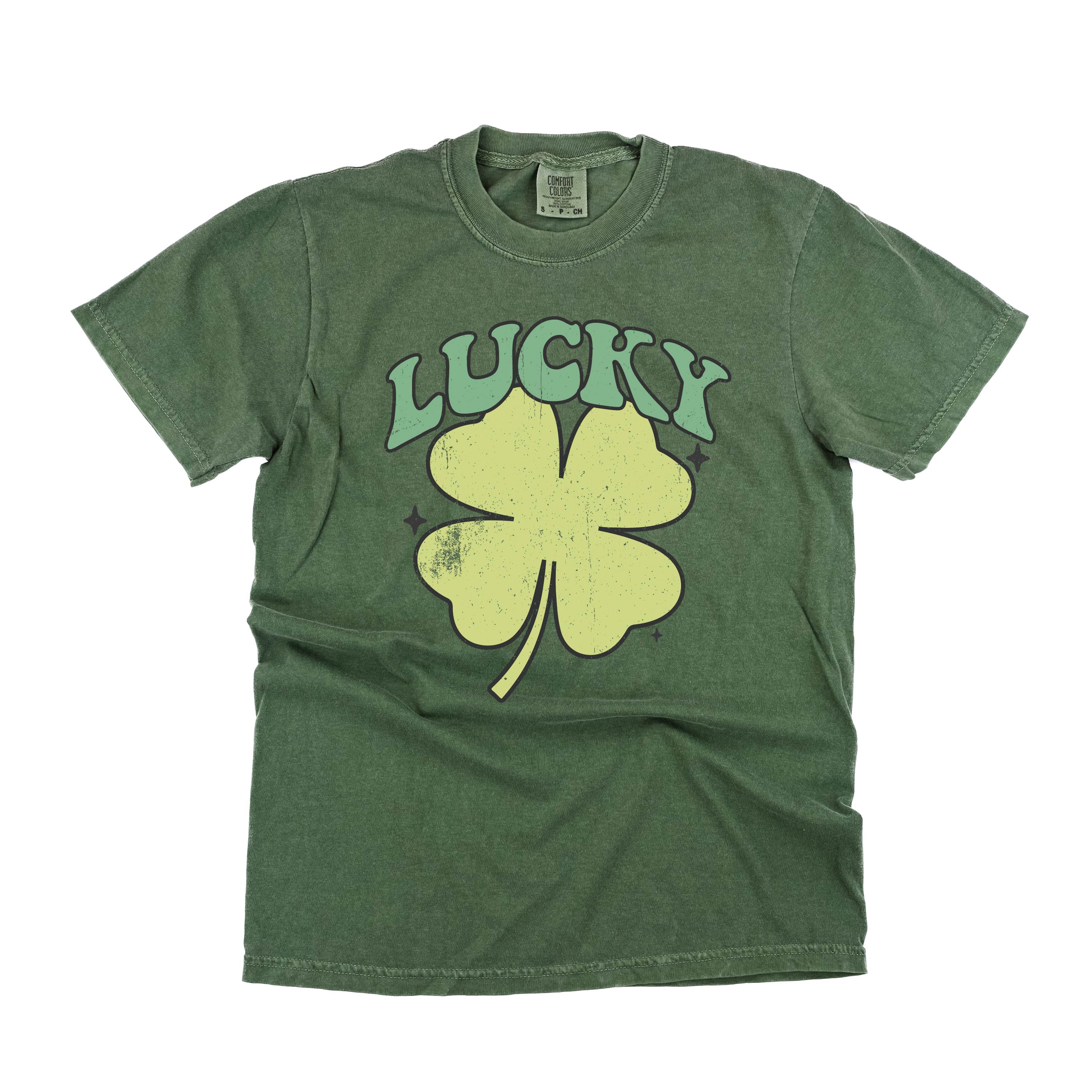 Green Oversized Lucky Shamrock - Comfort Colors Tee Little Mama Shirt Shop