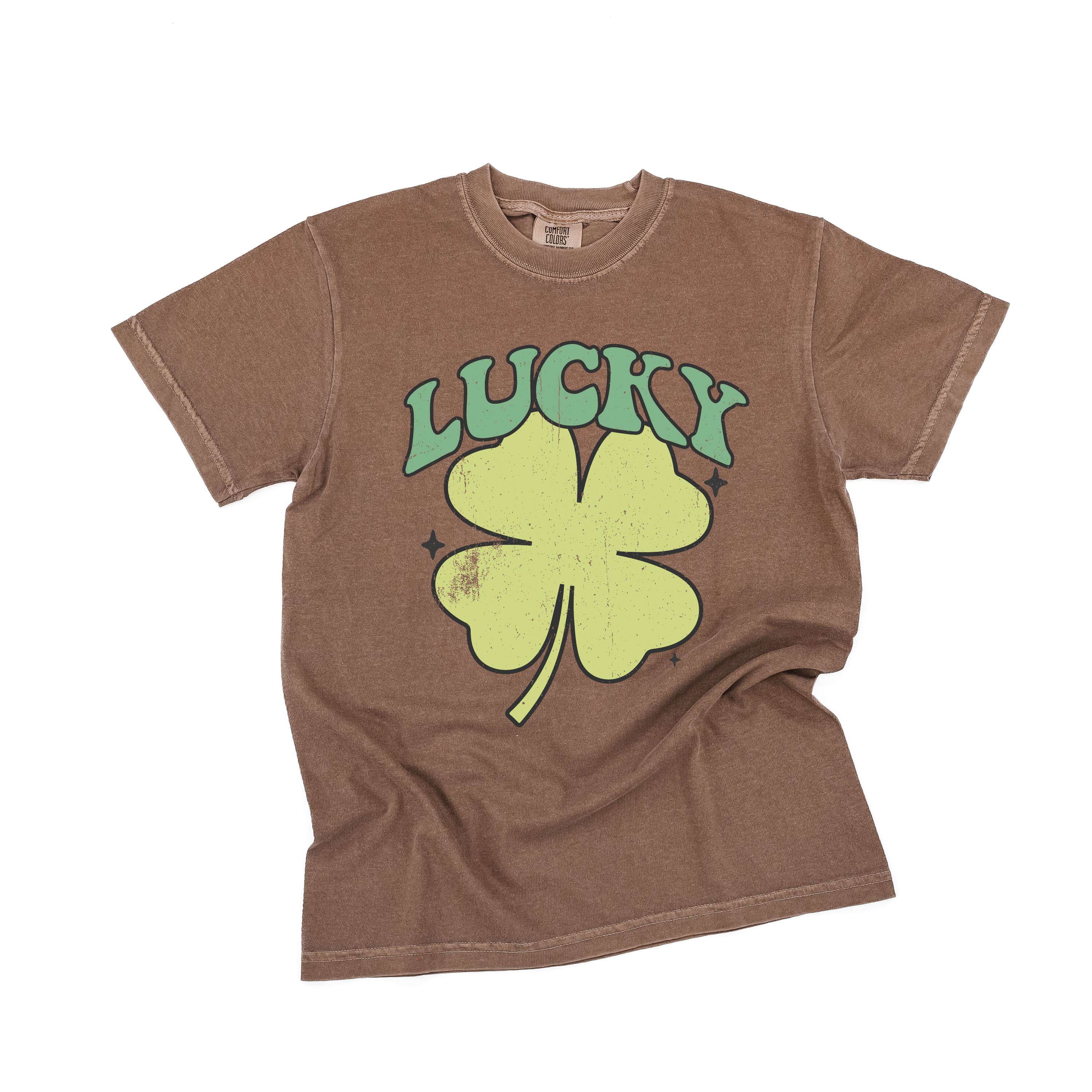 Green Oversized Lucky Shamrock - Comfort Colors Tee Little Mama Shirt Shop