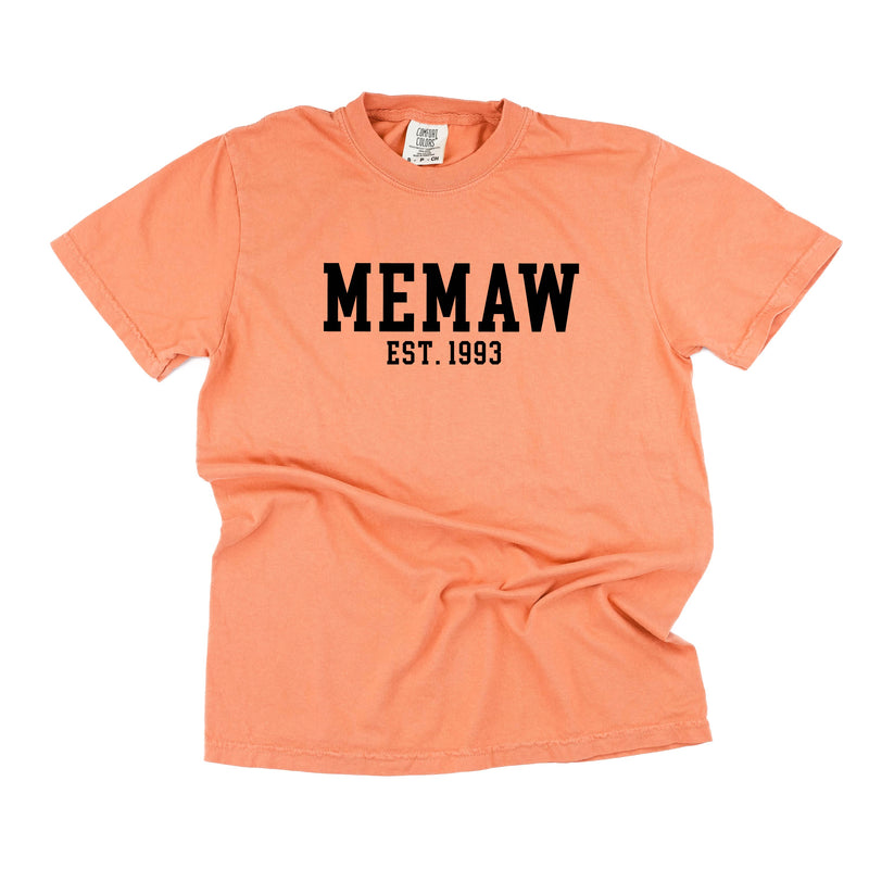 Memaw - EST. (Select Your Year) - SHORT SLEEVE COMFORT COLORS TEE
