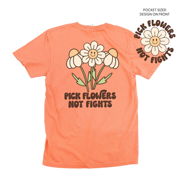 Pick Flowers Not Fights w/pocket on front- SHORT SLEEVE COMFORT COLORS TEE