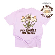 Pick Flowers Not Fights w/pocket on front - Comfort Colors Tee Little Mama Shirt Shop