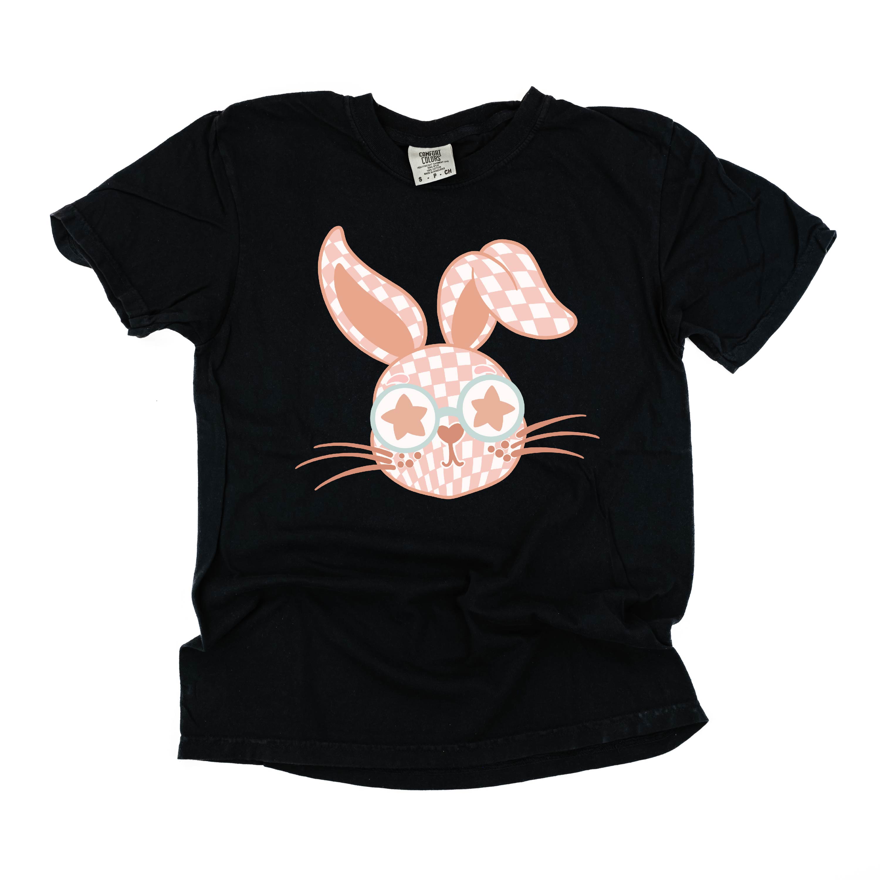 Pink Checkered Bunny - Comfort Colors Tee Little Mama Shirt Shop