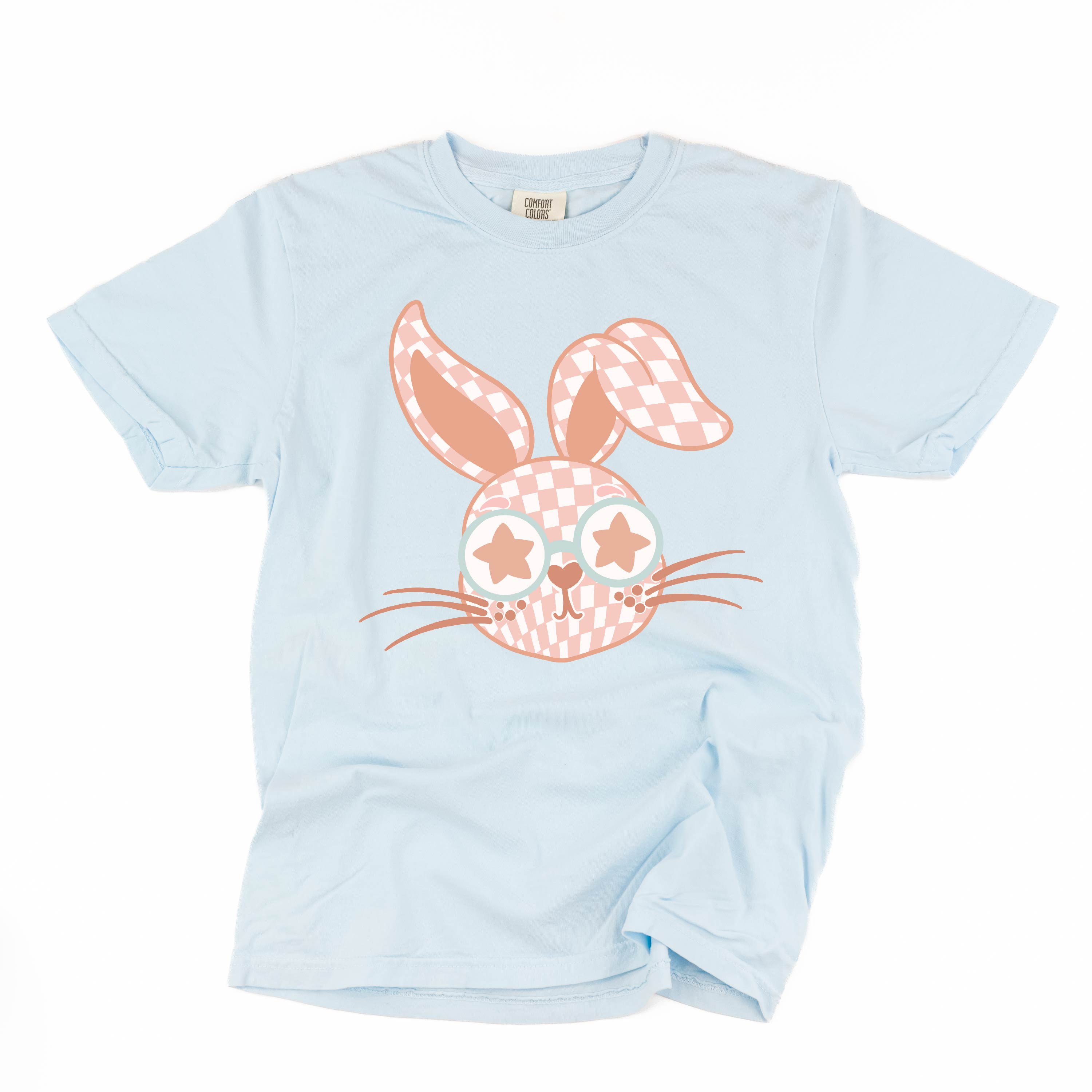 Pink Checkered Bunny - Comfort Colors Tee Little Mama Shirt Shop