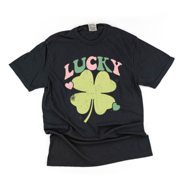 Pink and Green Oversized Lucky Shamrock - SHORT SLEEVE COMFORT COLORS TEE
