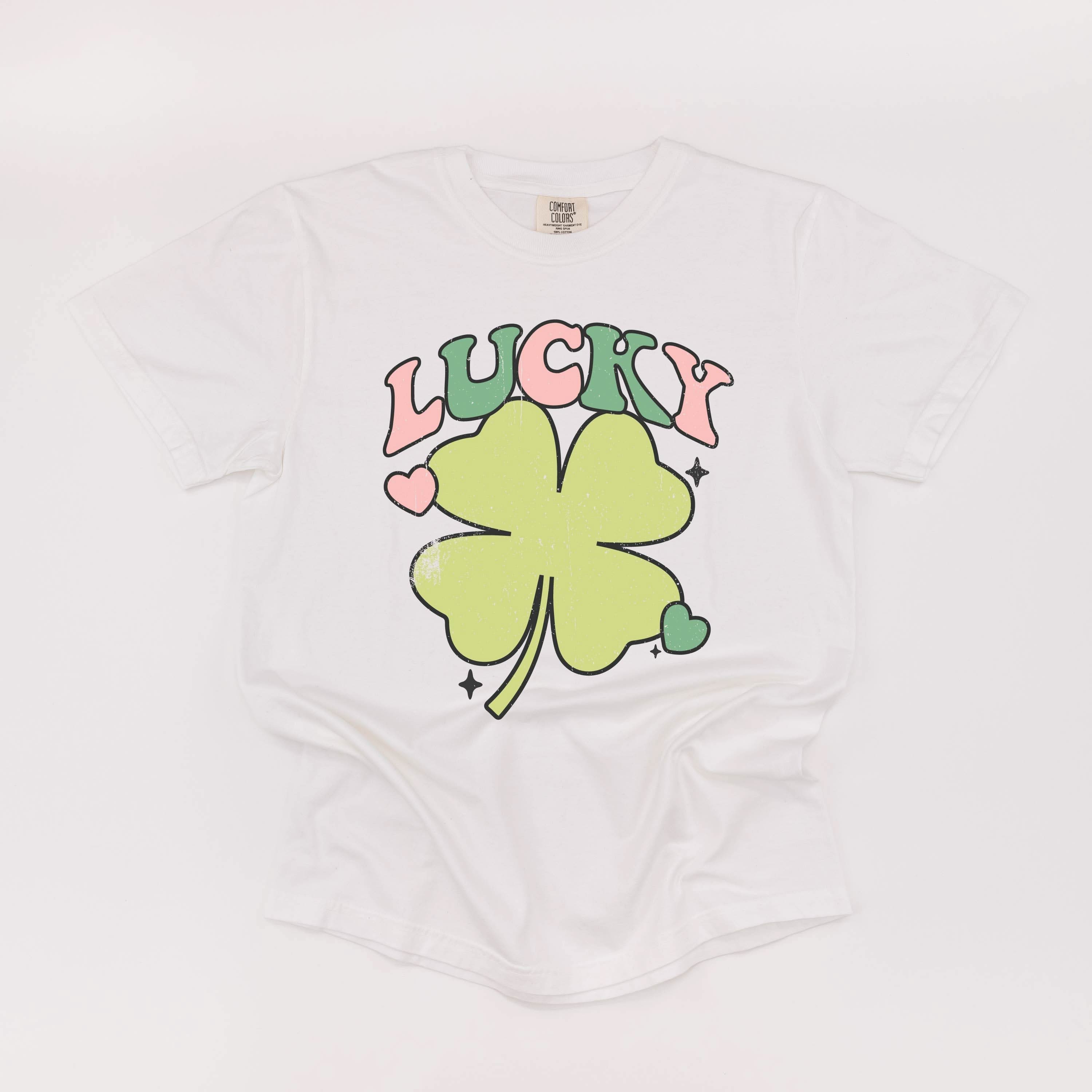 Green Oversized Lucky Shamrock - Comfort Colors Tee Little Mama Shirt Shop