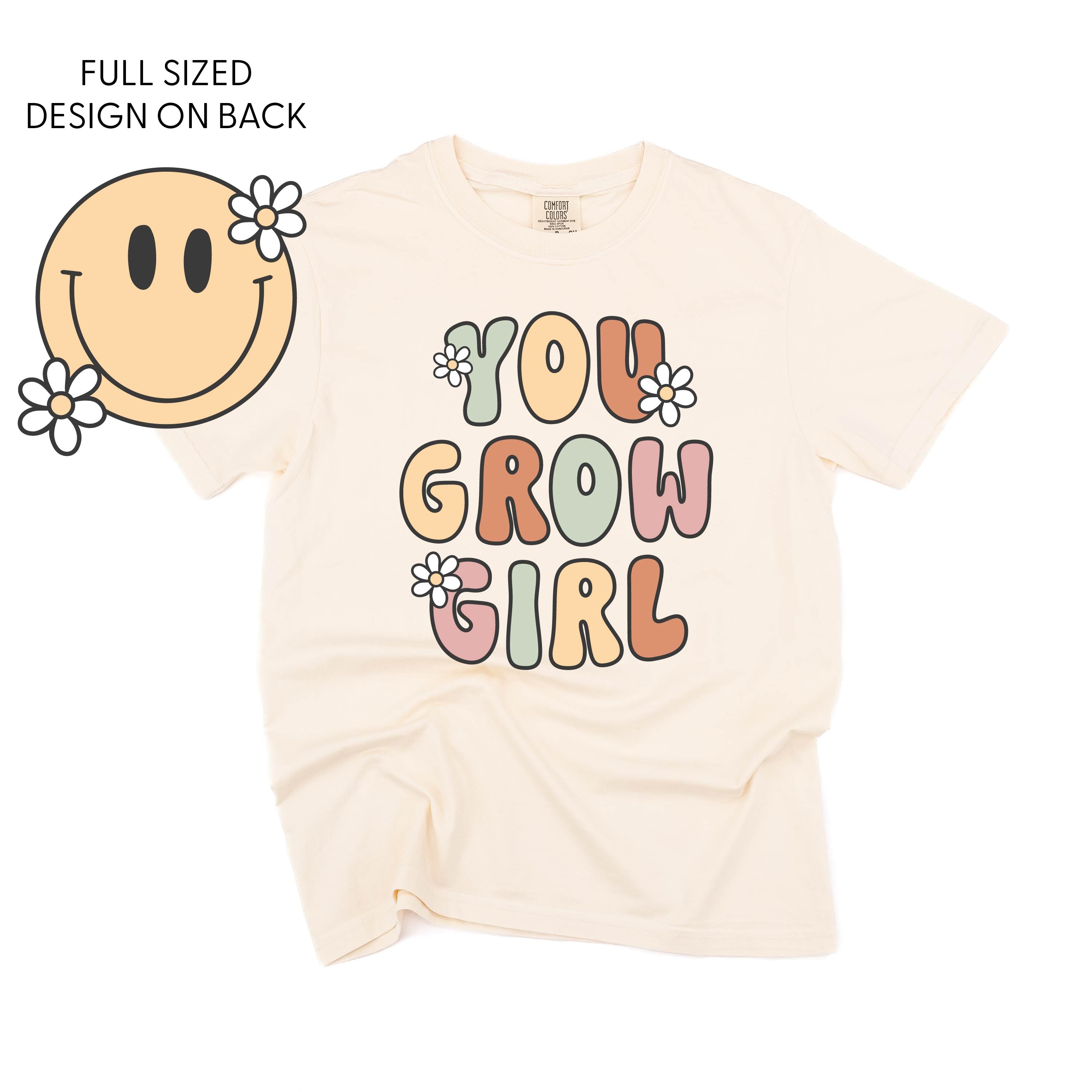  Smiley and Flowers on Back - Comfort Colors Tee Little Mama Shirt Shop