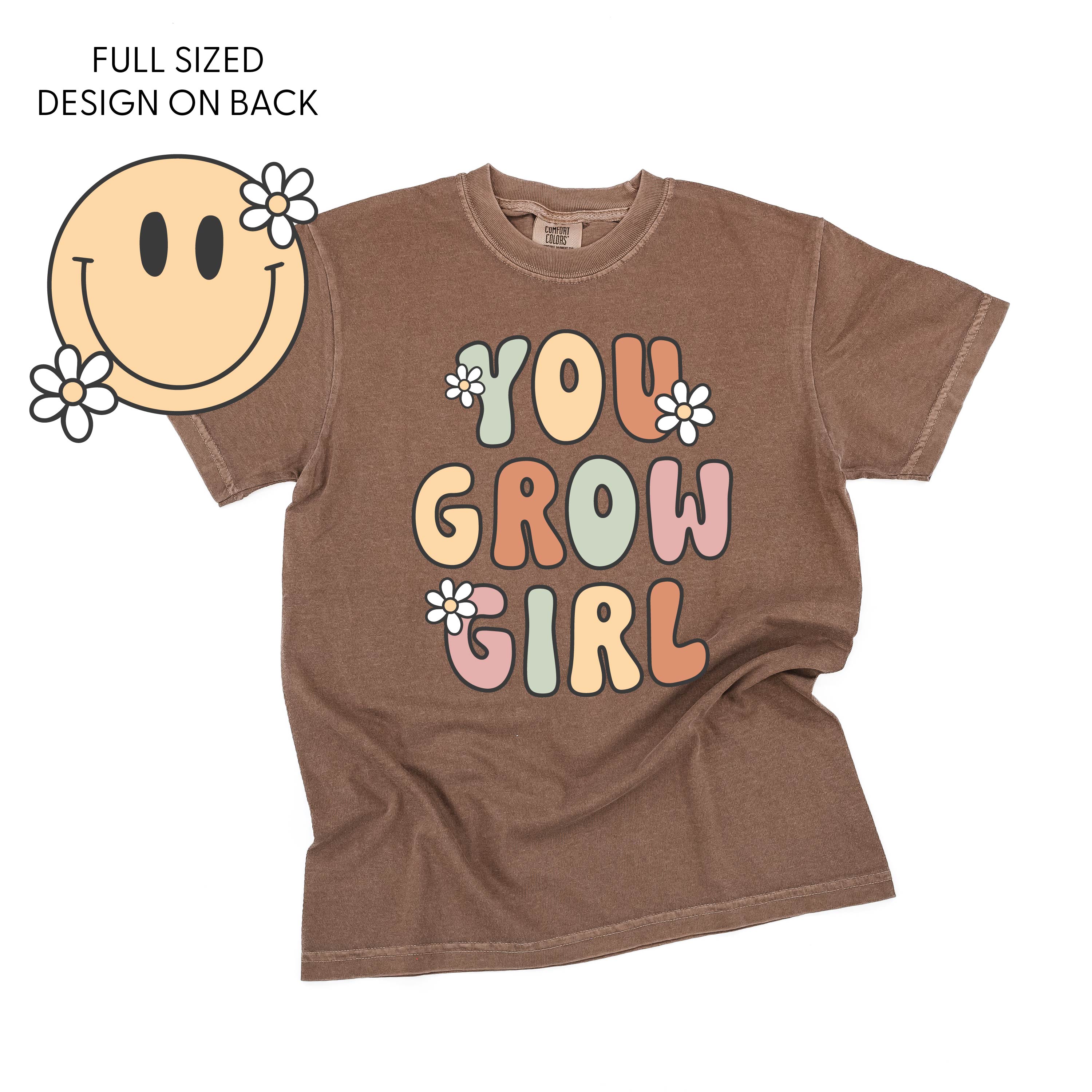  Smiley and Flowers on Back - Comfort Colors Tee Little Mama Shirt Shop