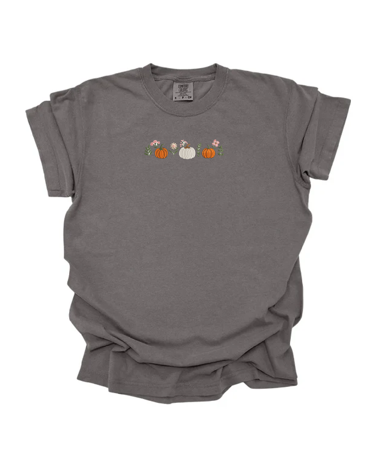 Embroidered Comfort Colors Tee - Pumpkins and Flowers (center) Little Mama Shirt Shop