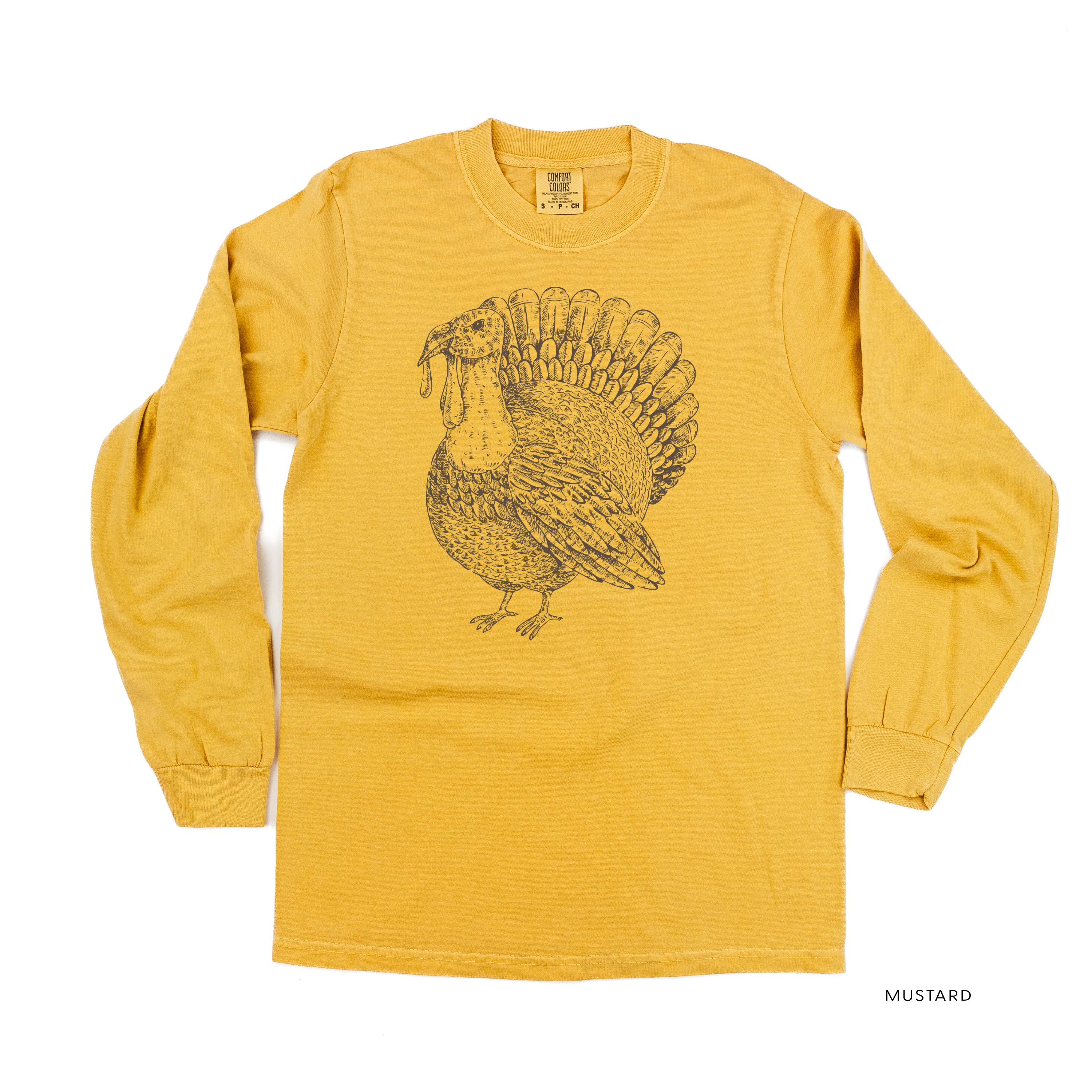 Thanksgiving Turkey Sketch - LONG SLEEVE Comfort Colors Tee Little Mama Shirt Shop