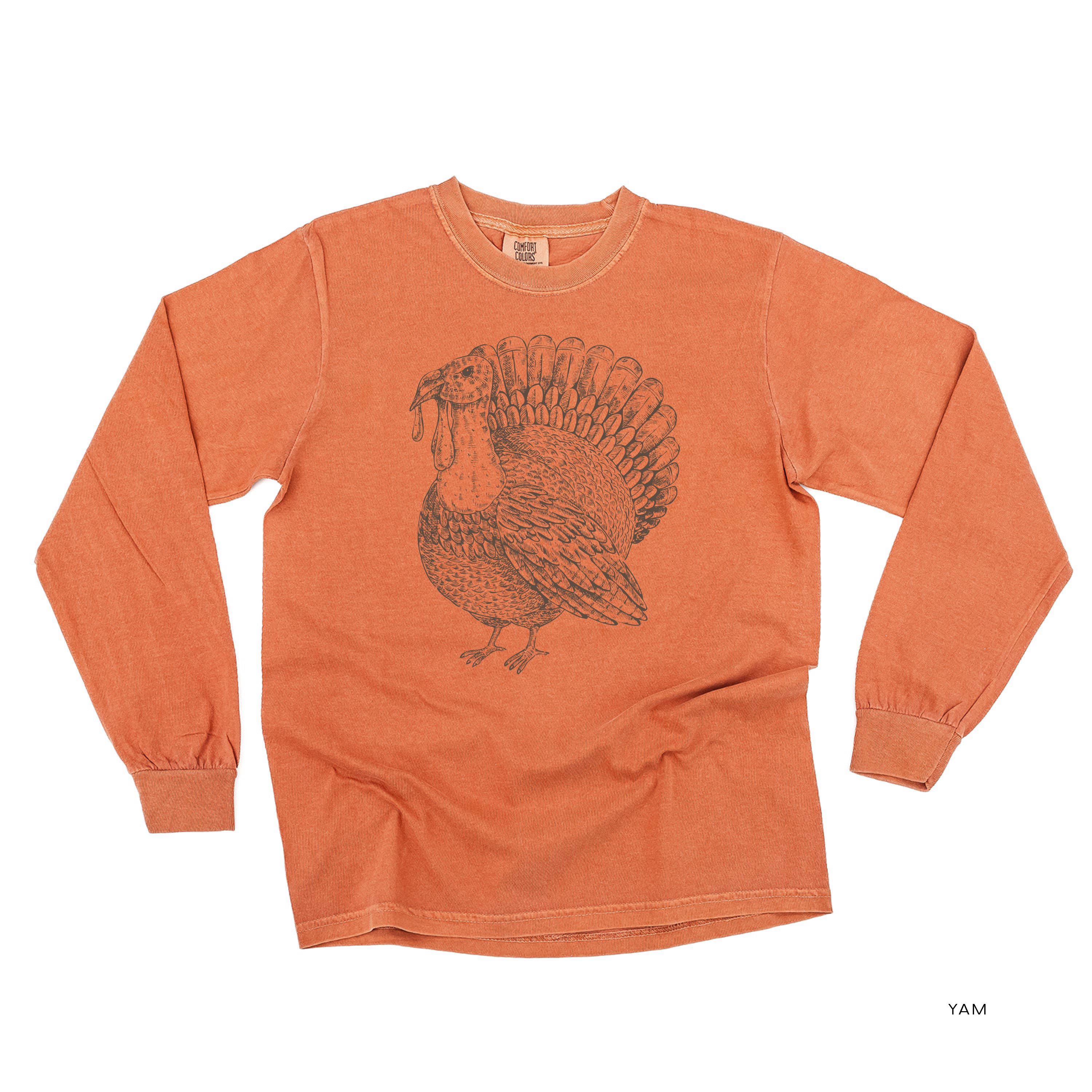 Thanksgiving Turkey Sketch - LONG SLEEVE Comfort Colors Tee Little Mama Shirt Shop