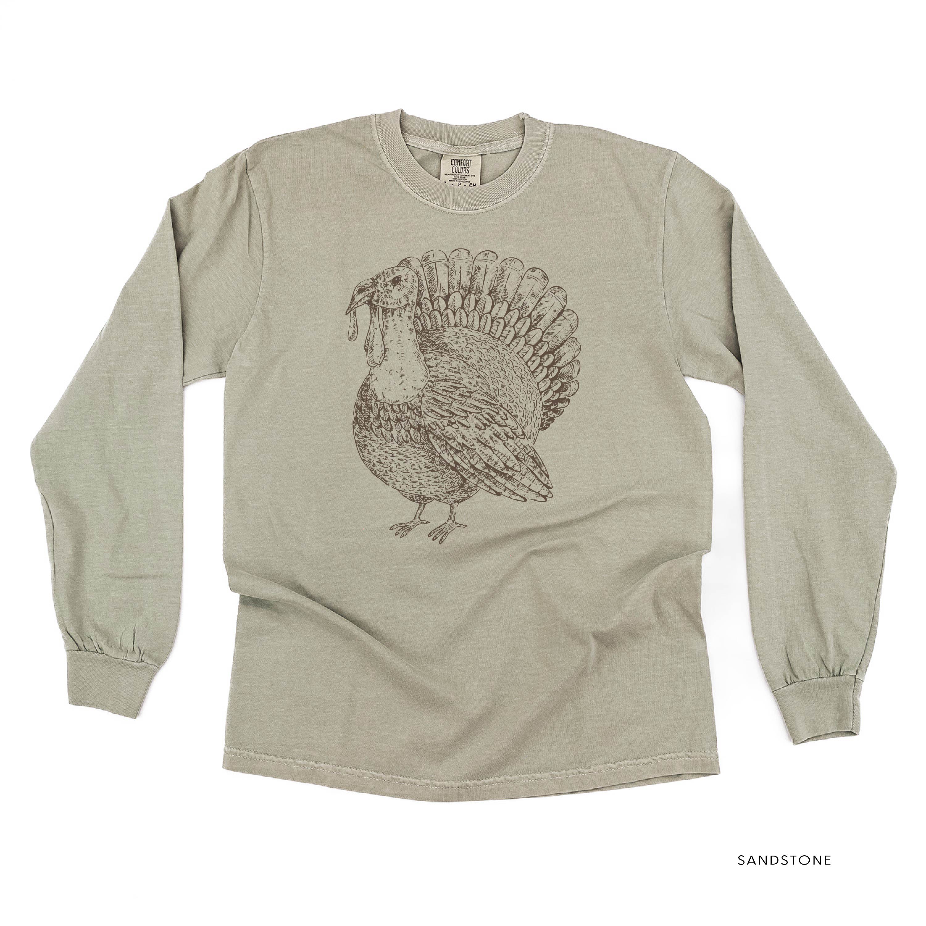 Thanksgiving Turkey Sketch - LONG SLEEVE Comfort Colors Tee Little Mama Shirt Shop
