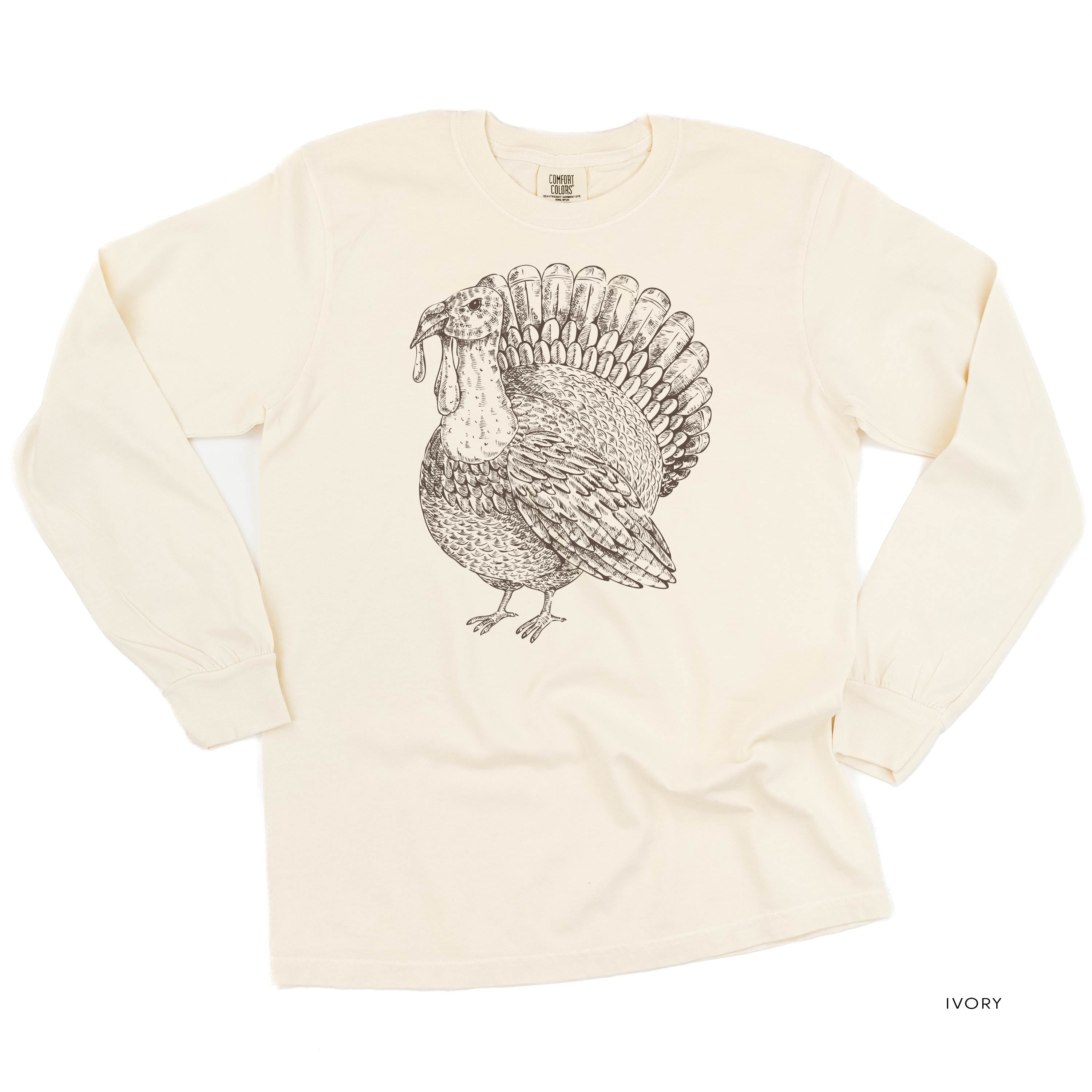 Thanksgiving Turkey Sketch - LONG SLEEVE Comfort Colors Tee Little Mama Shirt Shop