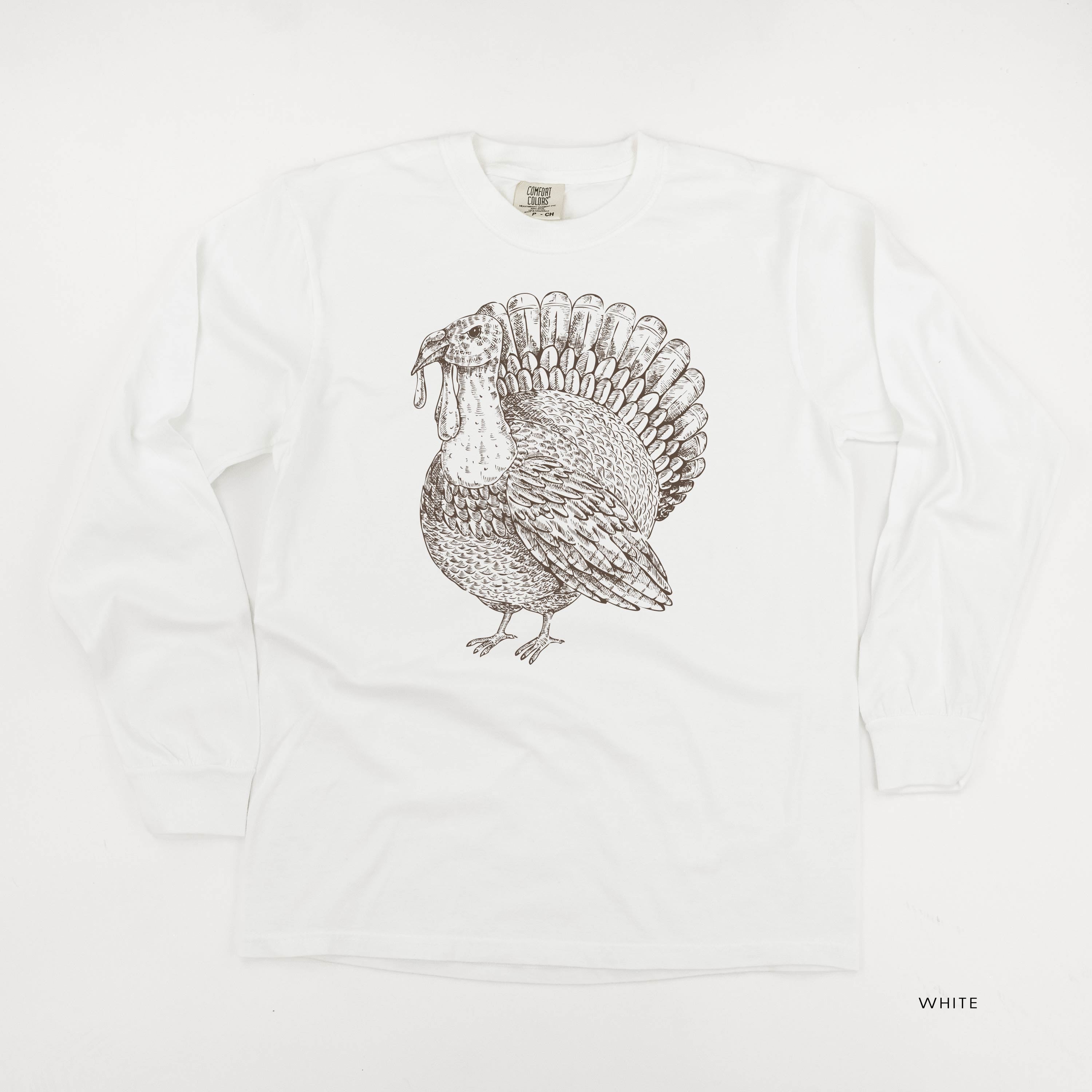 Thanksgiving Turkey Sketch - LONG SLEEVE Comfort Colors Tee Little Mama Shirt Shop