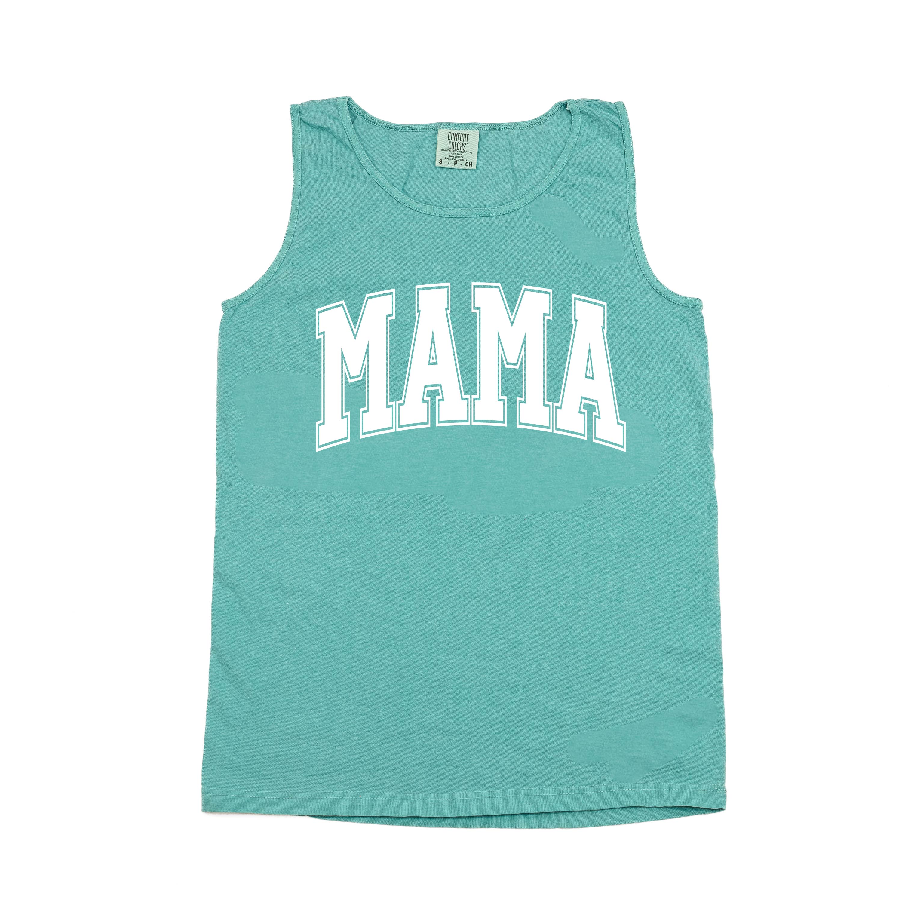 Mama - Varsity Outline - Comfort Colors Tank Little Mama Shirt Shop LLC