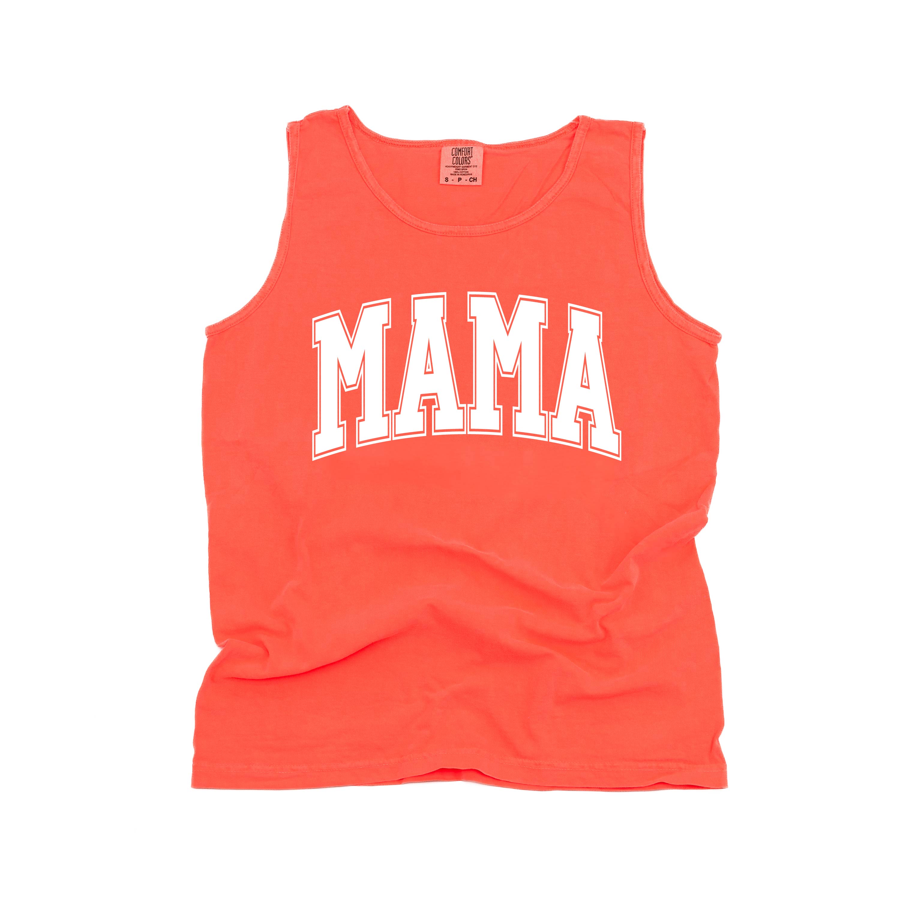 Mama - Varsity Outline - Comfort Colors Tank Little Mama Shirt Shop LLC