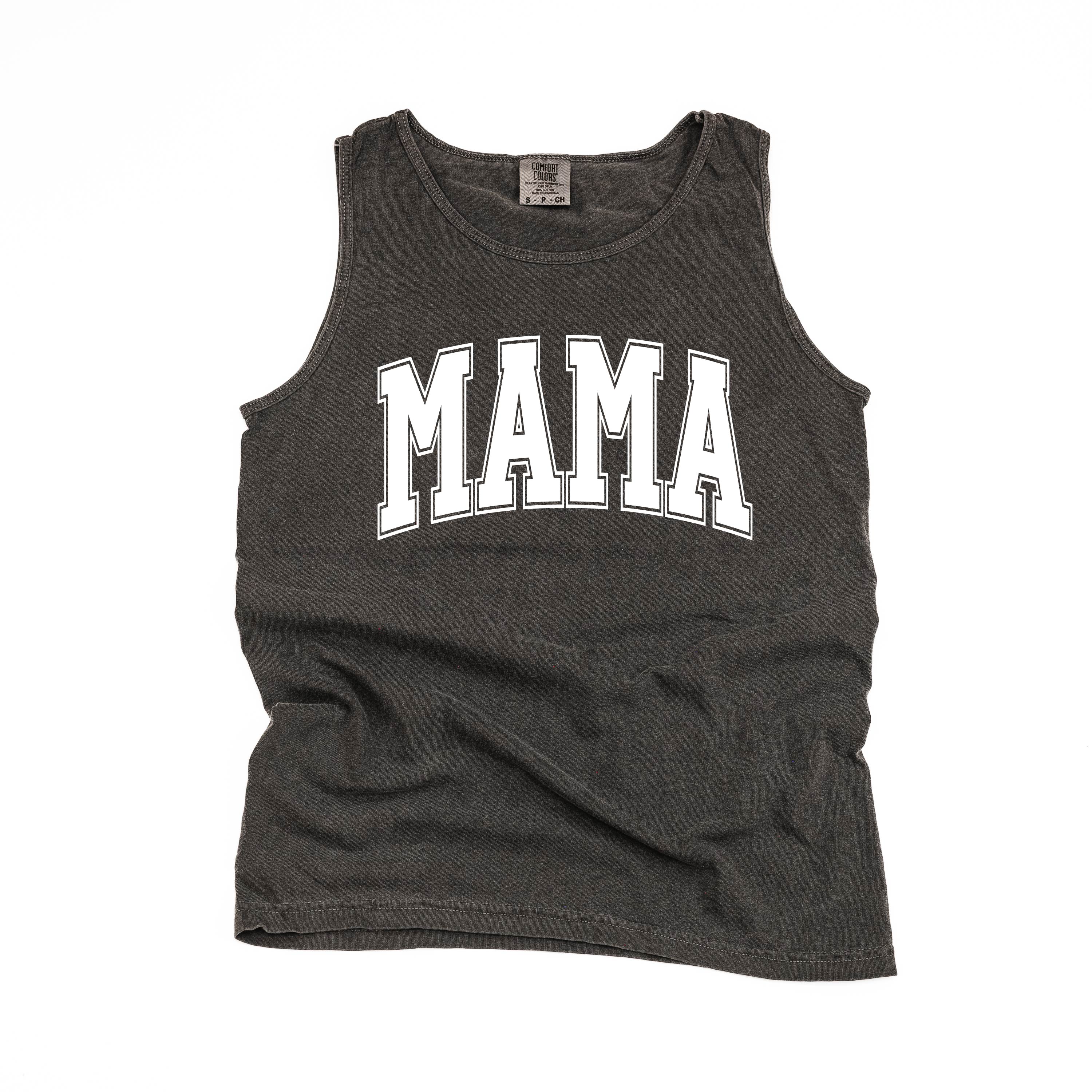 Mama - Varsity Outline - Comfort Colors Tank Little Mama Shirt Shop LLC