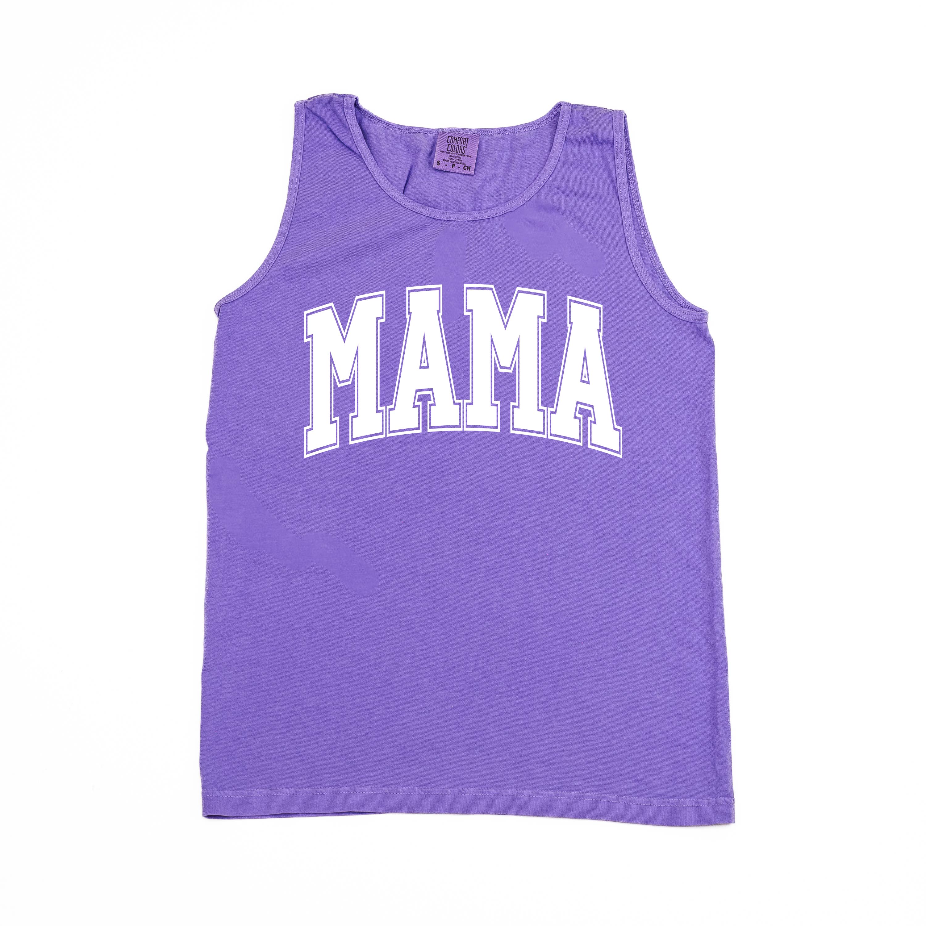 Mama - Varsity Outline - Comfort Colors Tank Little Mama Shirt Shop LLC
