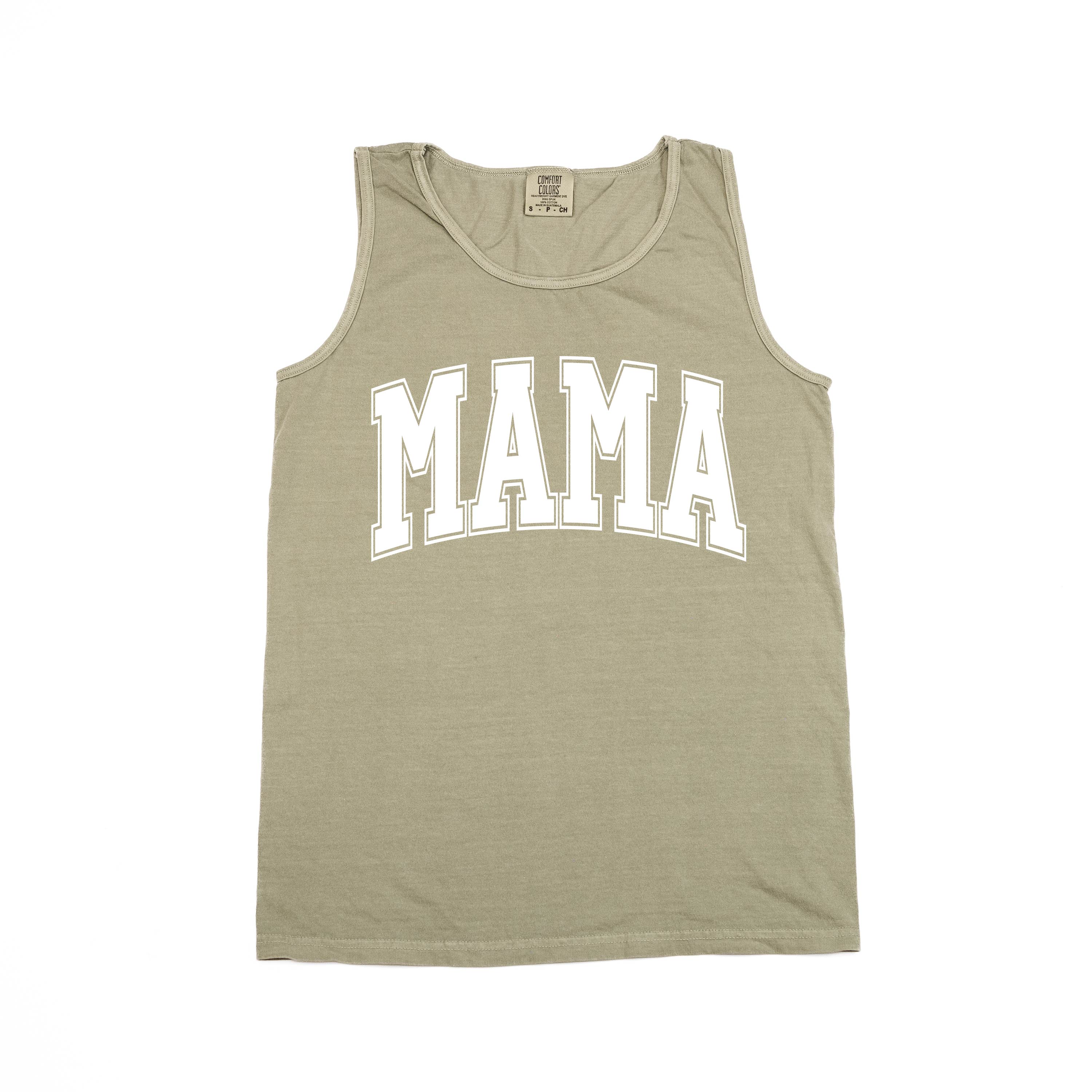 Mama - Varsity Outline - Comfort Colors Tank Little Mama Shirt Shop LLC