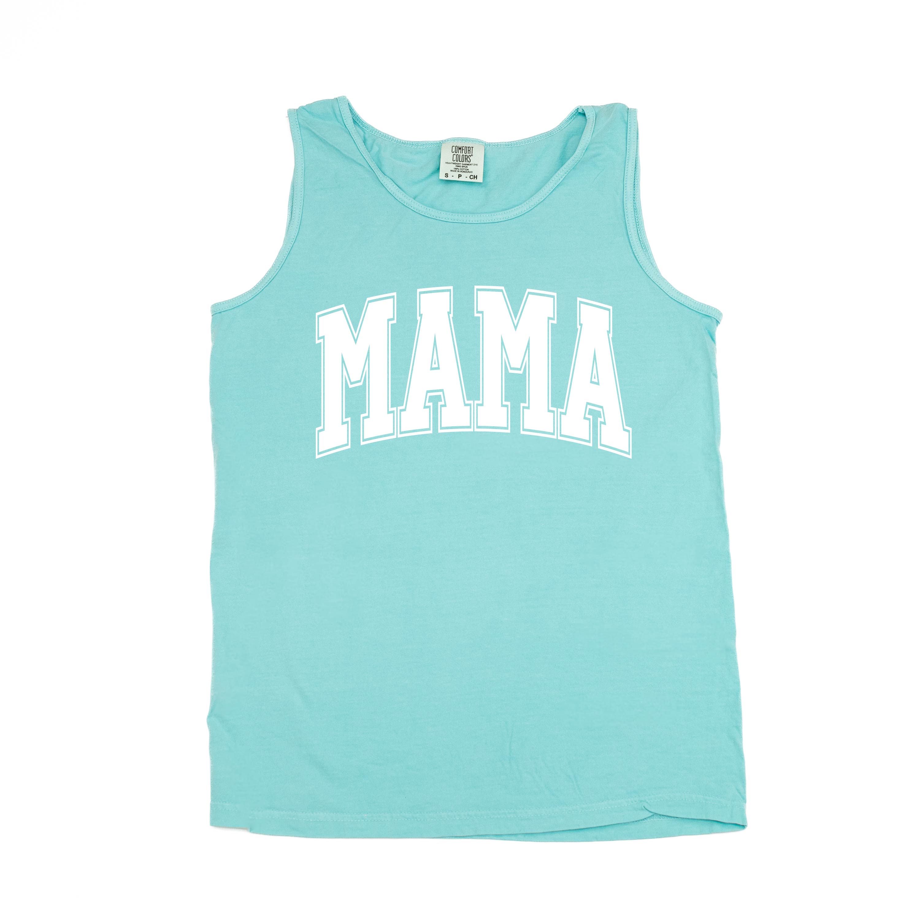 Mama - Varsity Outline - Comfort Colors Tank Little Mama Shirt Shop LLC