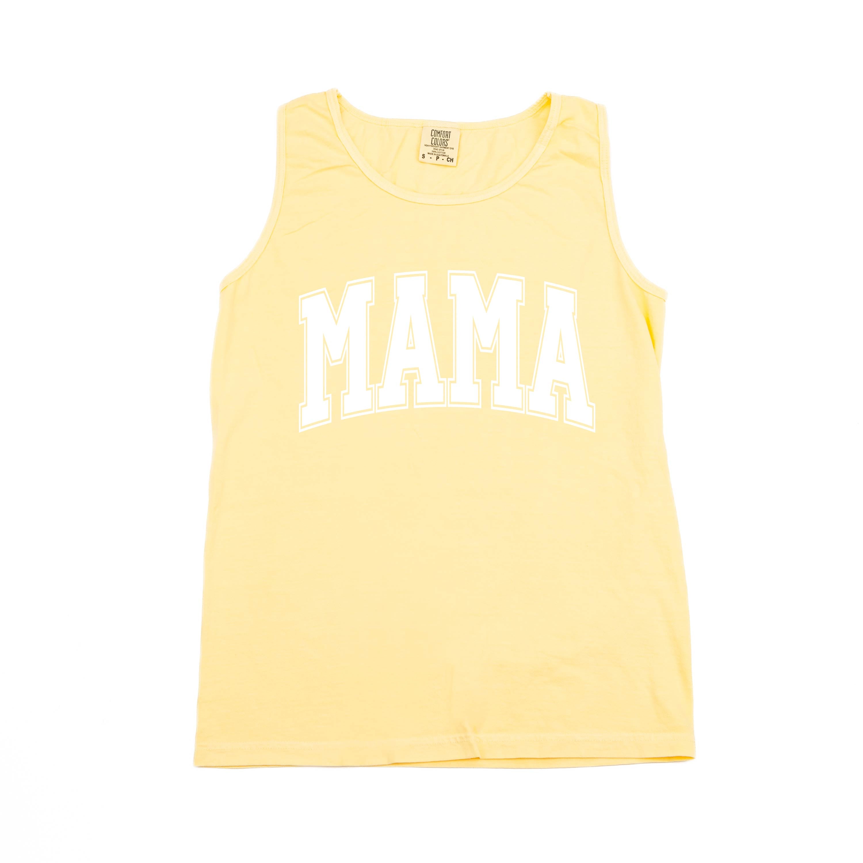 Mama - Varsity Outline - Comfort Colors Tank Little Mama Shirt Shop LLC