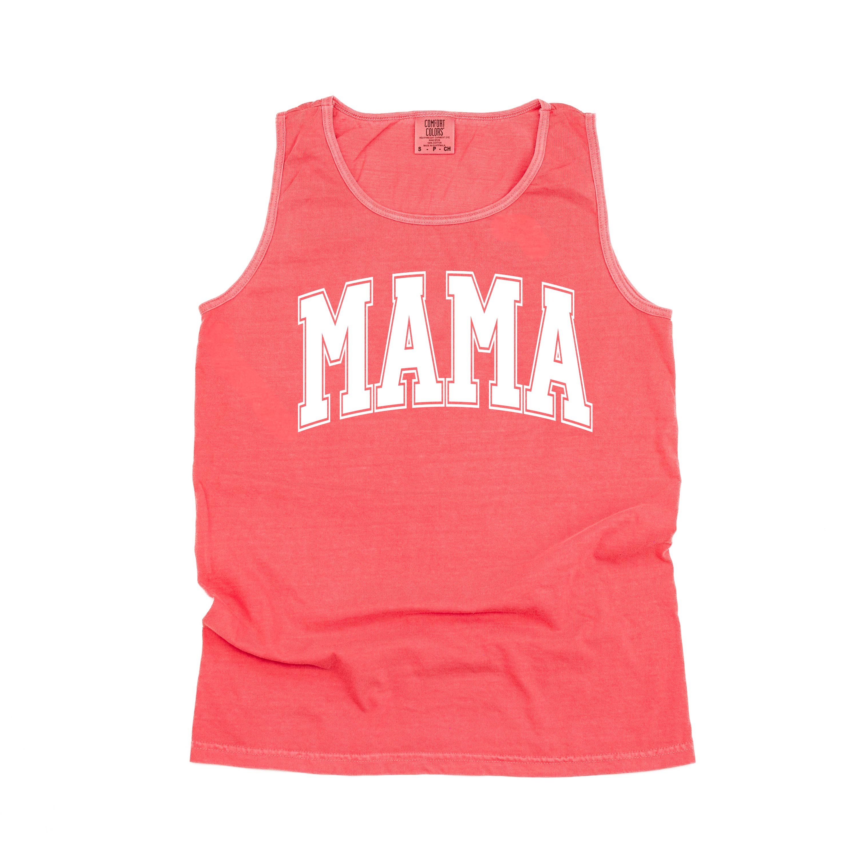 Mama - Varsity Outline - Comfort Colors Tank Little Mama Shirt Shop LLC