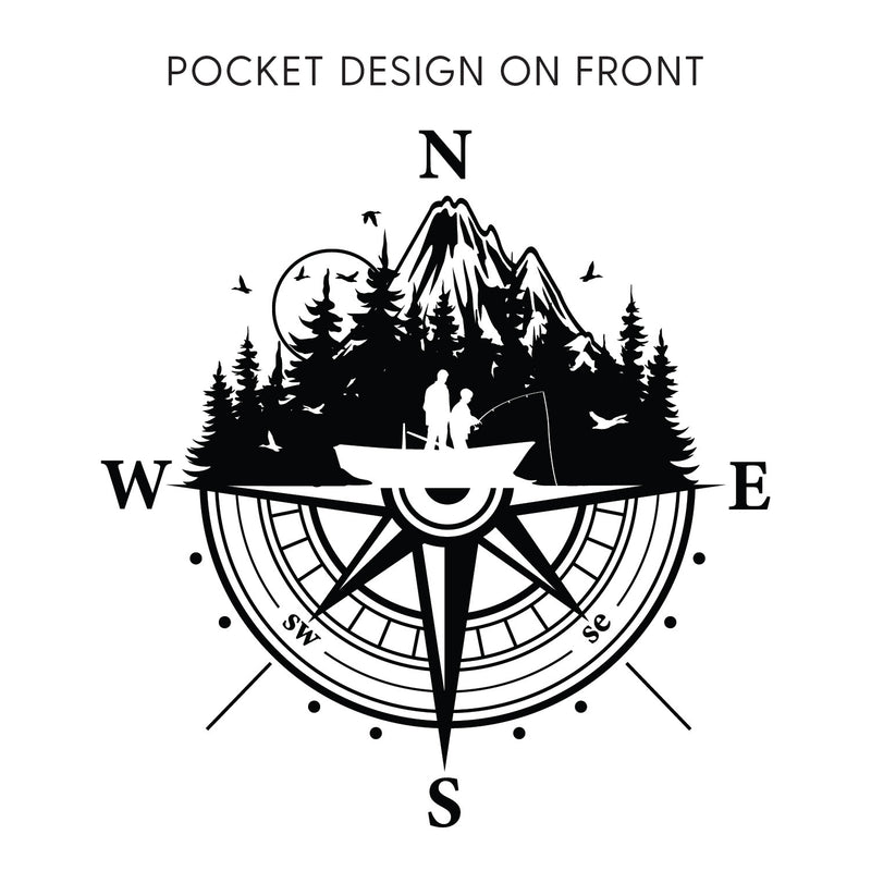Fishing Compass Pocket Design on Front w/ Fishing Scene on Back - BASIC FLEECE CREWNECK