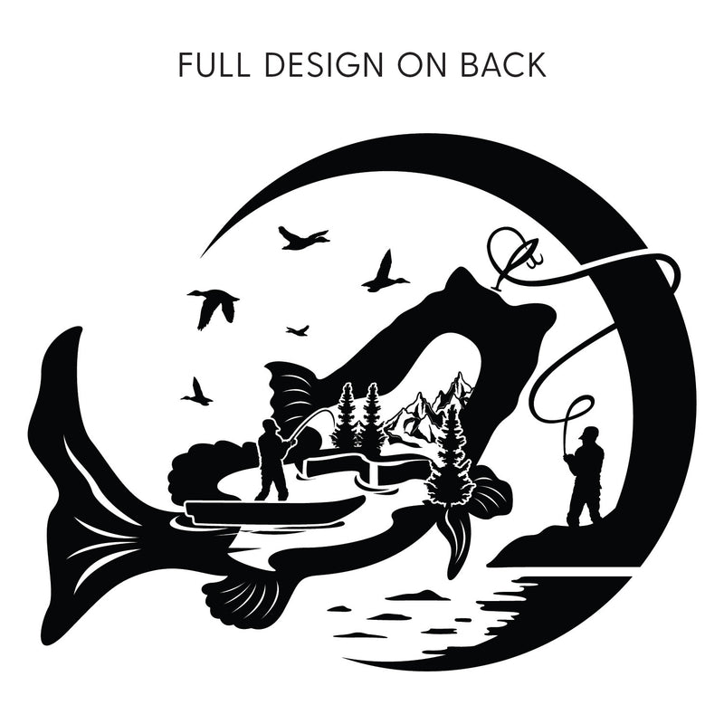 Fishing Compass Pocket Design on Front w/ Fishing Scene on Back - BASIC FLEECE CREWNECK