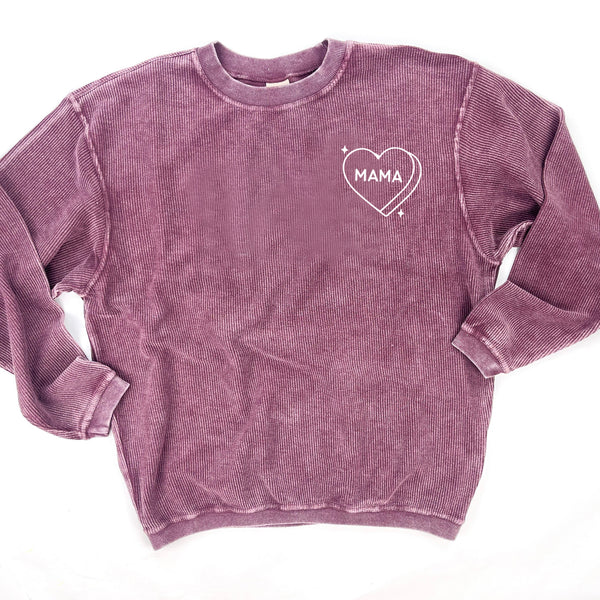 Embroidered Maroon Corded Sweatshirt - Mama - Conversation Hearts