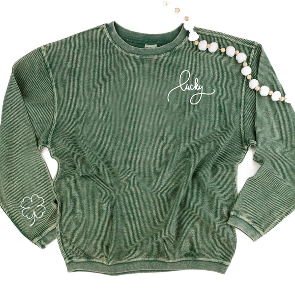 ST PATRICK'S DAY - Forest Green Corded Sweatshirt - Two Places of Embroidery