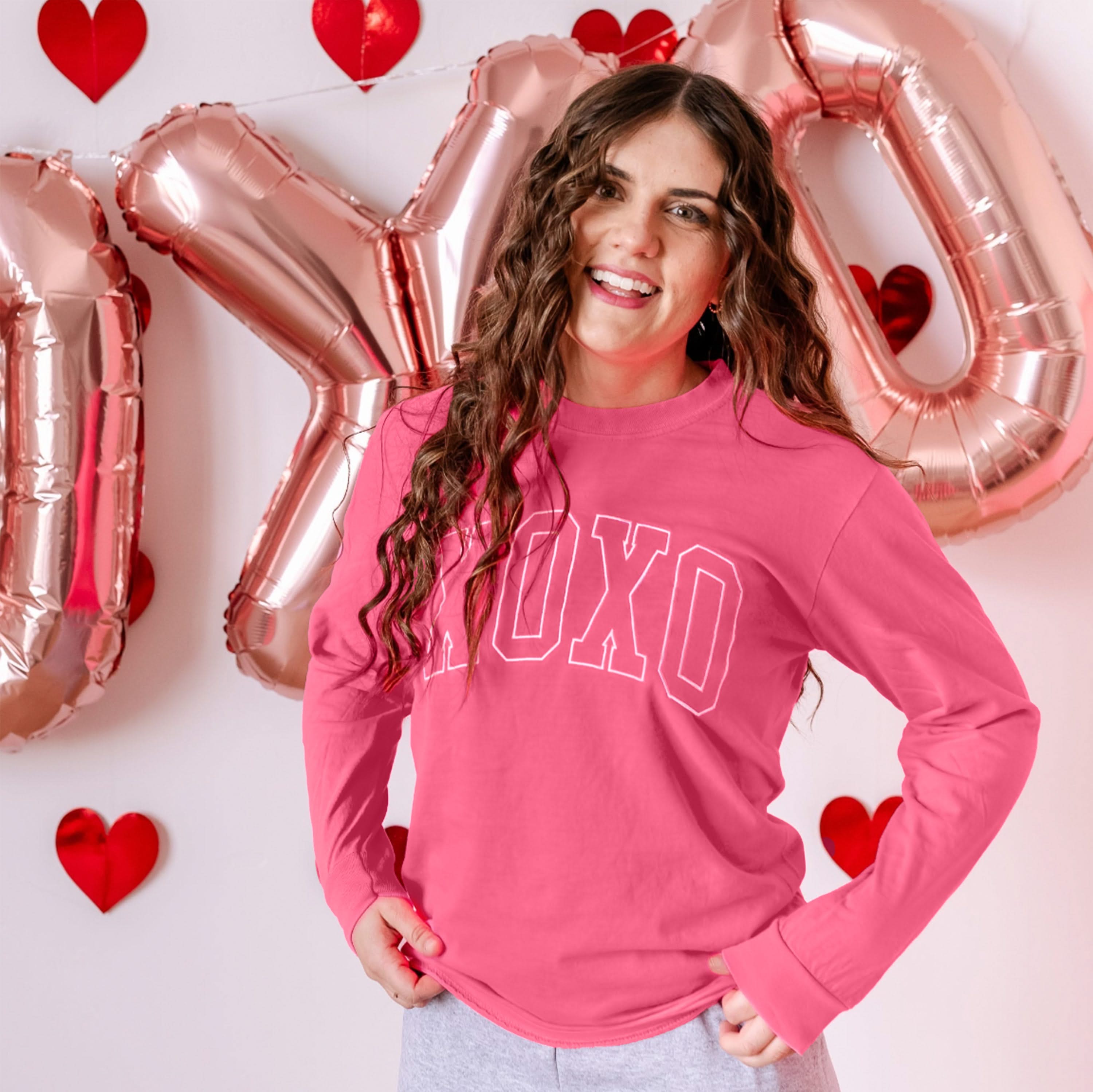 Embroidered Long Sleeve Comfort Colors Tee - XOXO - Outline Little Mama Shirt Shop LLC