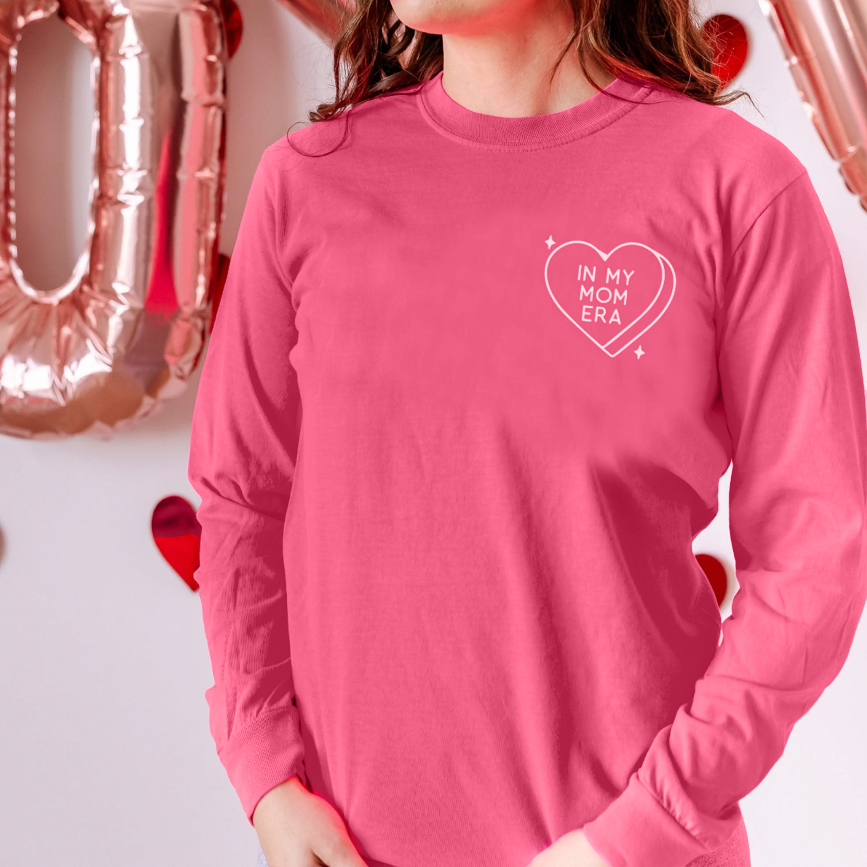 Embroidered Long Sleeve Comfort Colors Tee - In My Mom Era - Conversation Heart Little Mama Shirt Shop LLC
