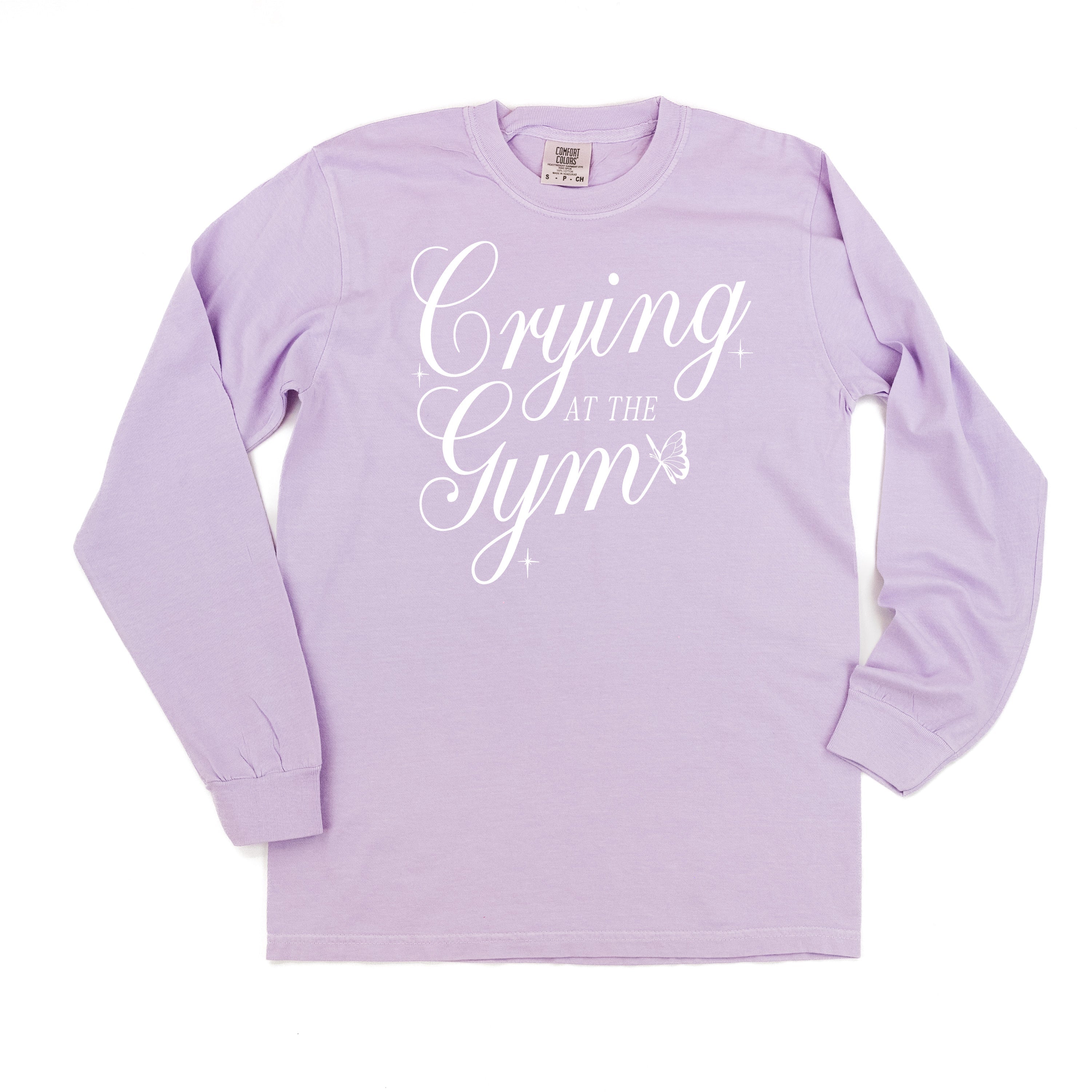 CRYING AT THE GYM - LONG SLEEVE COMFORT COLORS TEE Little Mama Shirt Shop