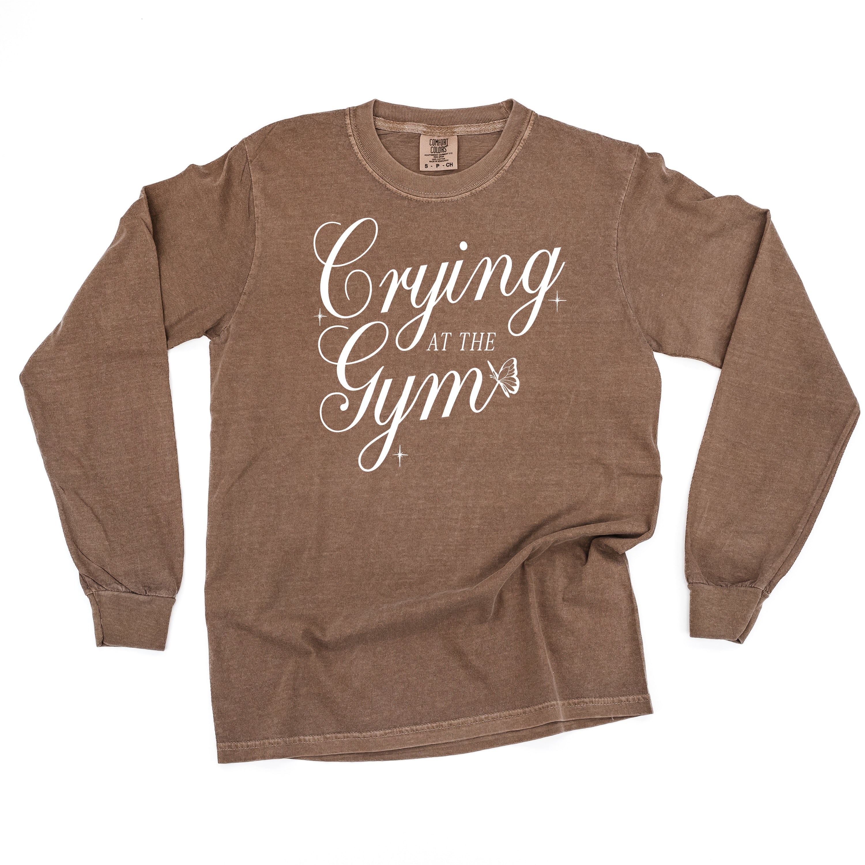 CRYING AT THE GYM - LONG SLEEVE COMFORT COLORS TEE Little Mama Shirt Shop