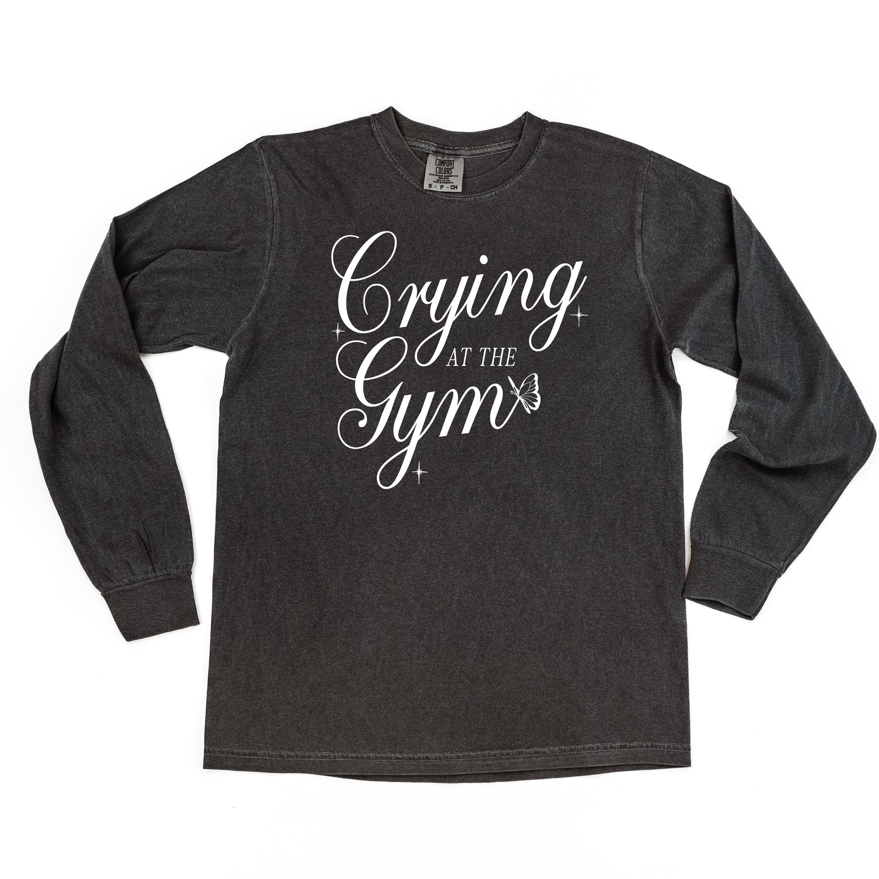 CRYING AT THE GYM - LONG SLEEVE COMFORT COLORS TEE Little Mama Shirt Shop